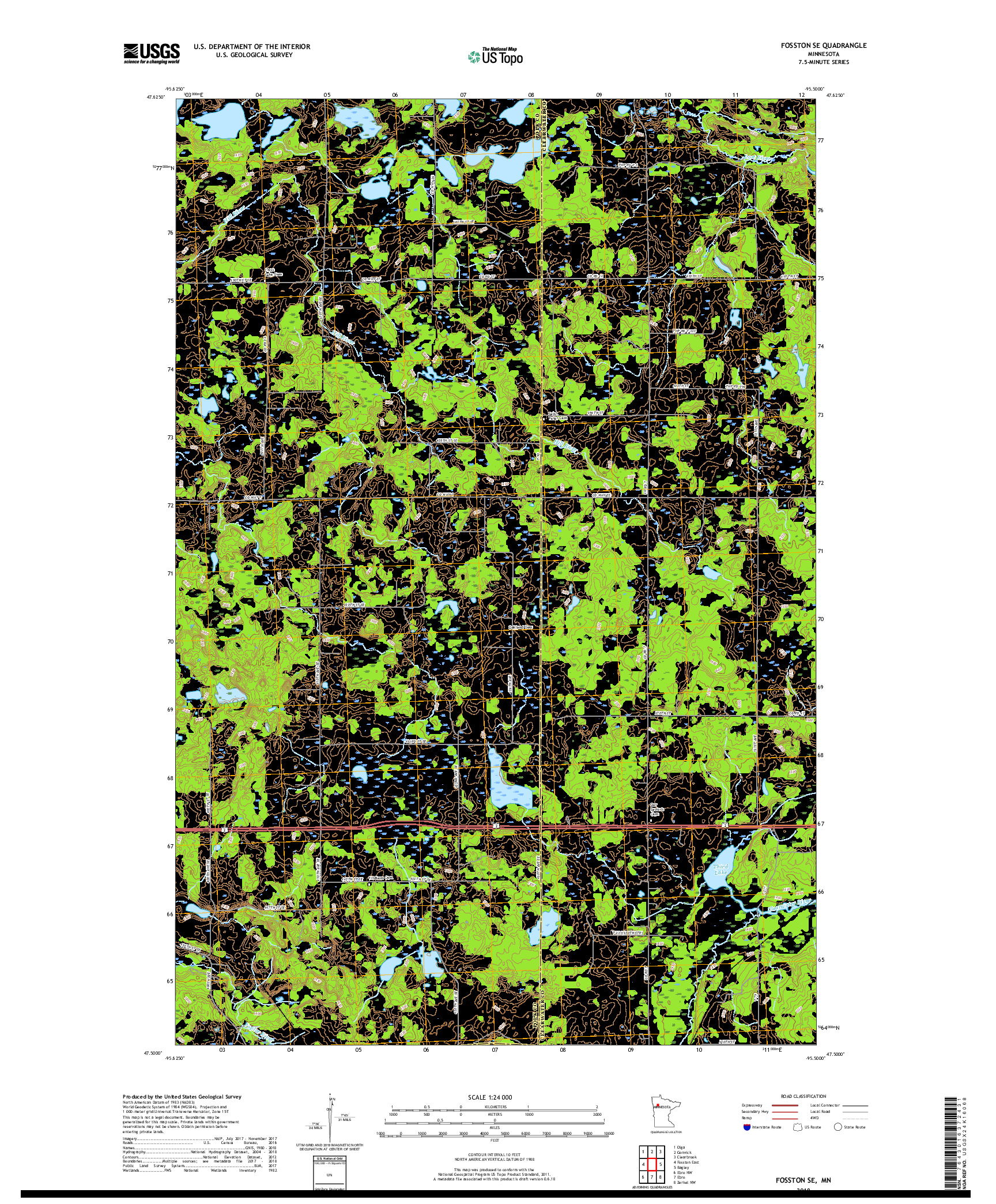 USGS US TOPO 7.5-MINUTE MAP FOR FOSSTON SE, MN 2019