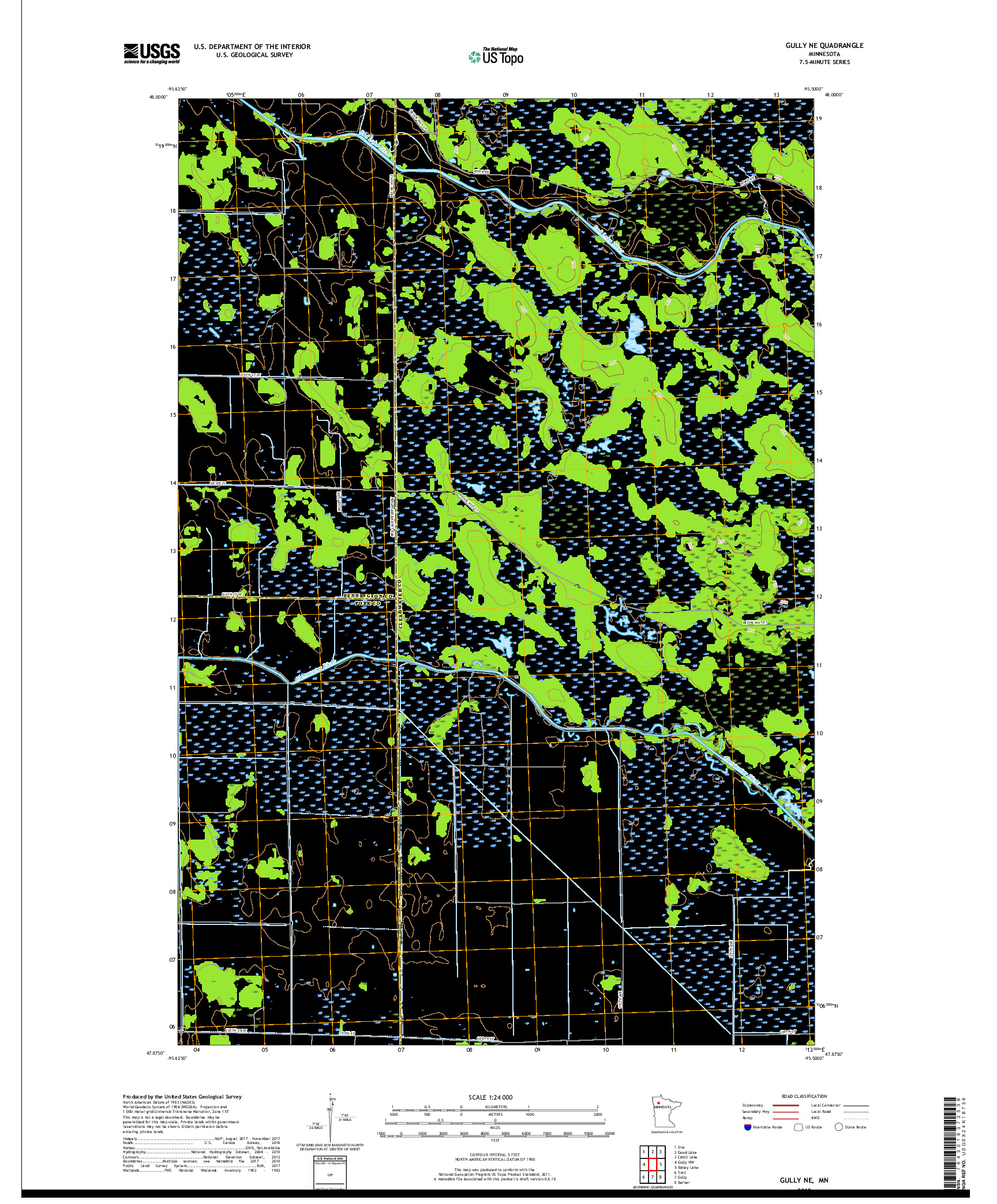 USGS US TOPO 7.5-MINUTE MAP FOR GULLY NE, MN 2019