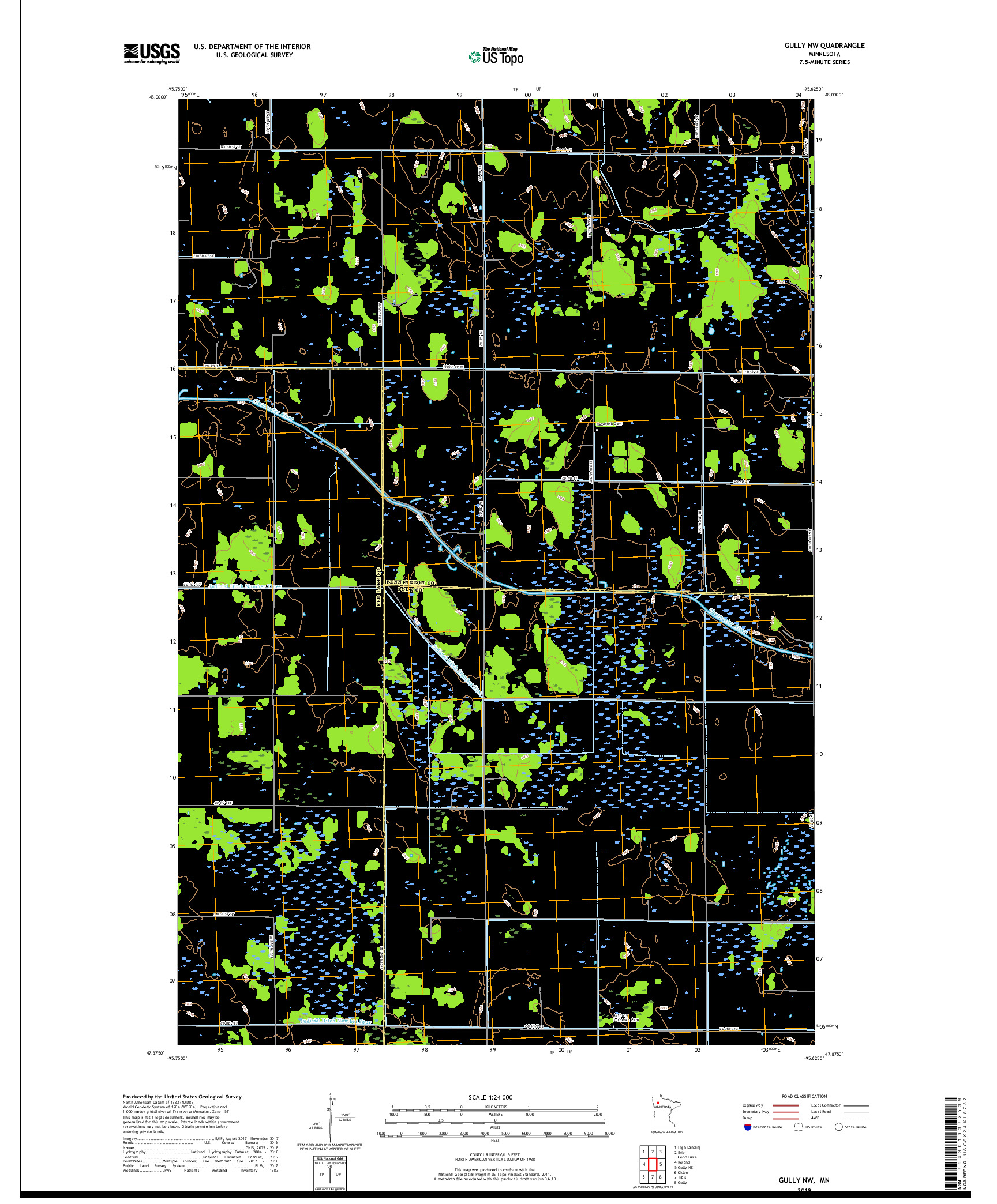 USGS US TOPO 7.5-MINUTE MAP FOR GULLY NW, MN 2019