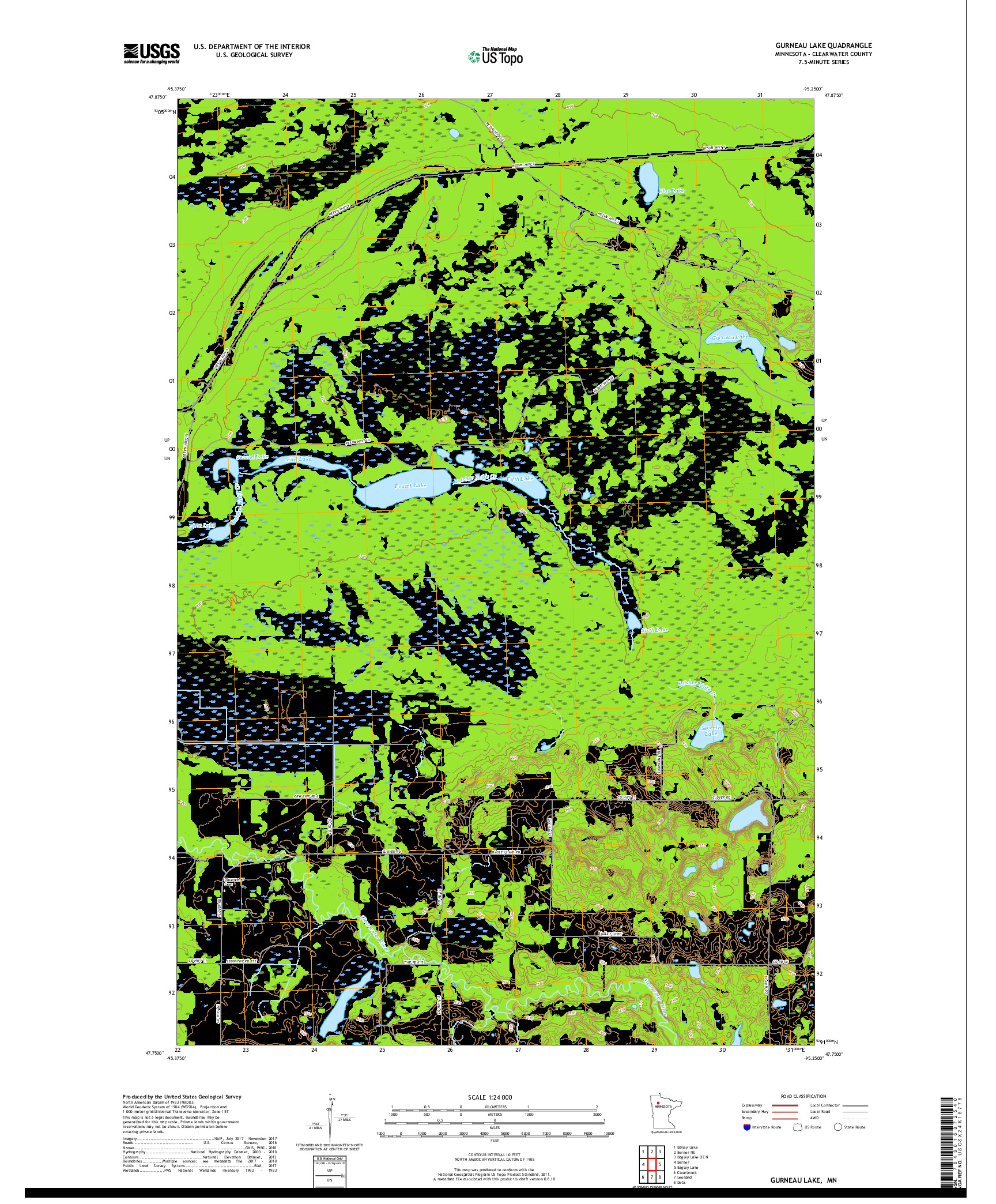 USGS US TOPO 7.5-MINUTE MAP FOR GURNEAU LAKE, MN 2019