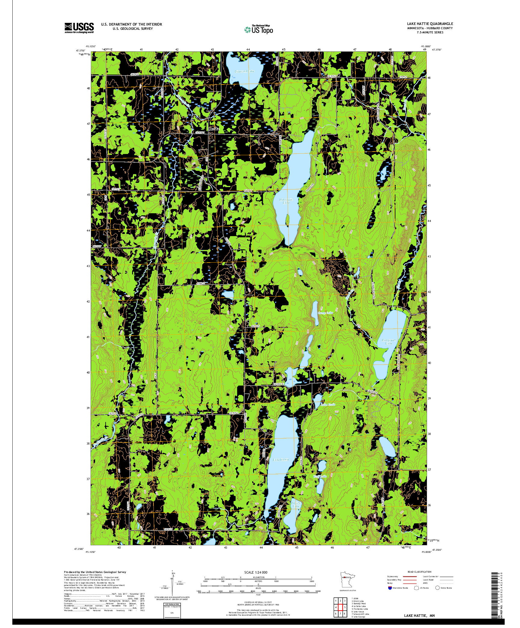 USGS US TOPO 7.5-MINUTE MAP FOR LAKE HATTIE, MN 2019
