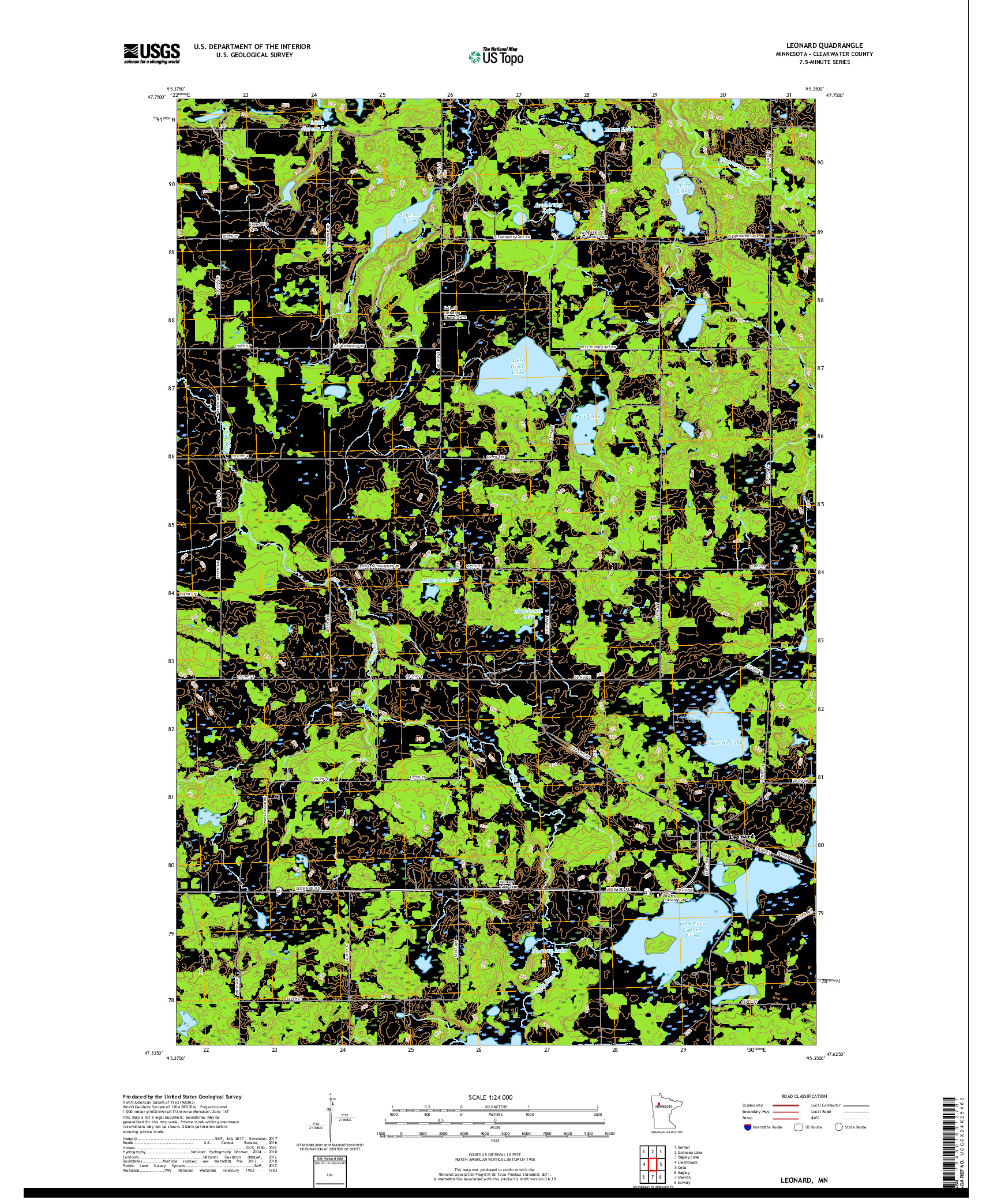 USGS US TOPO 7.5-MINUTE MAP FOR LEONARD, MN 2019