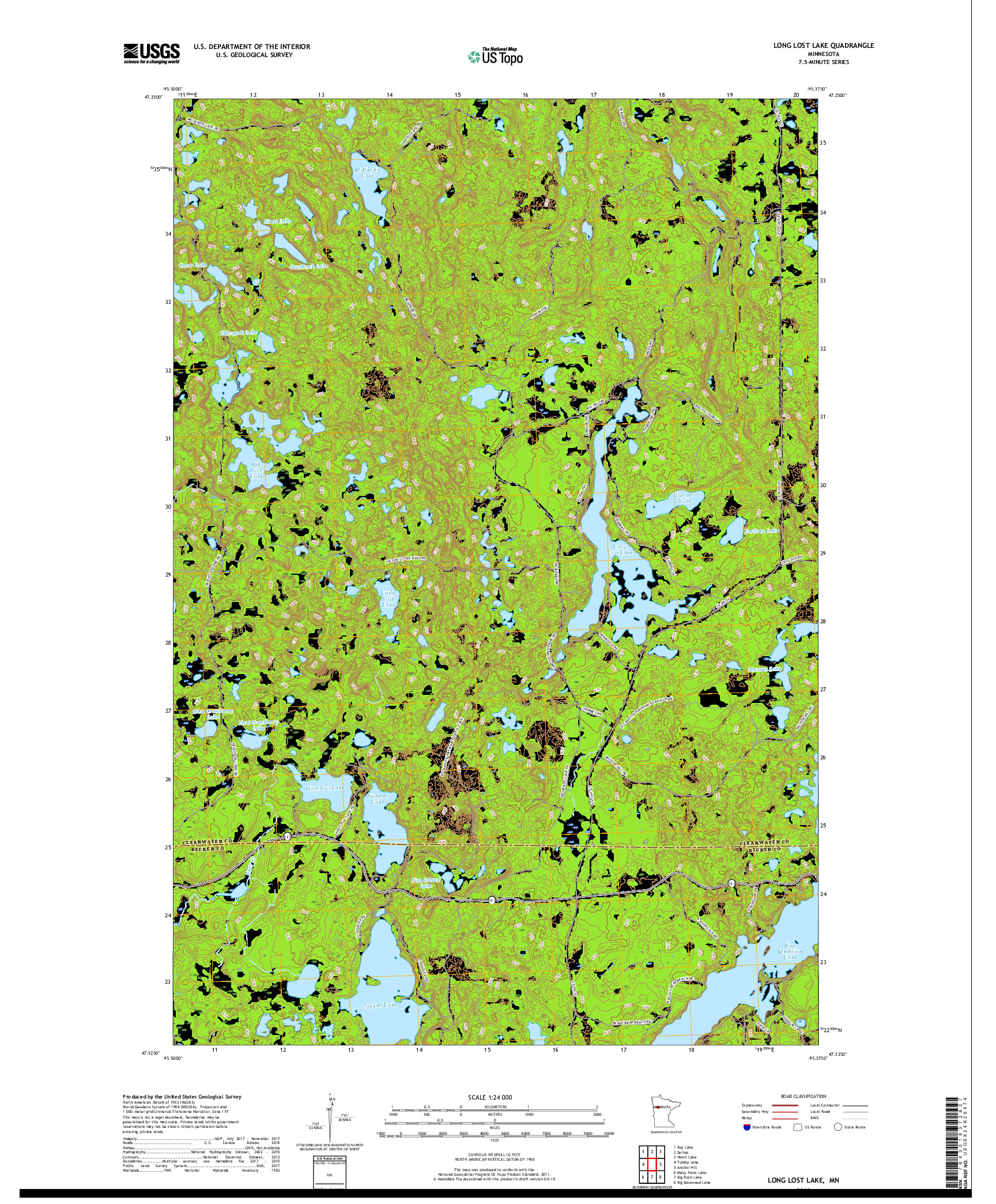 USGS US TOPO 7.5-MINUTE MAP FOR LONG LOST LAKE, MN 2019
