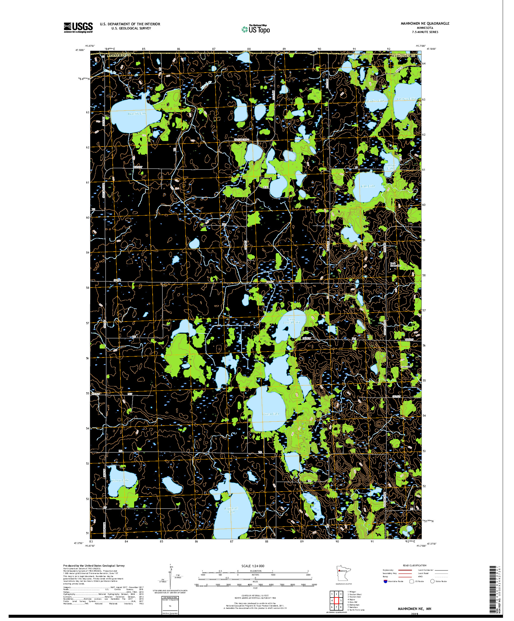 USGS US TOPO 7.5-MINUTE MAP FOR MAHNOMEN NE, MN 2019