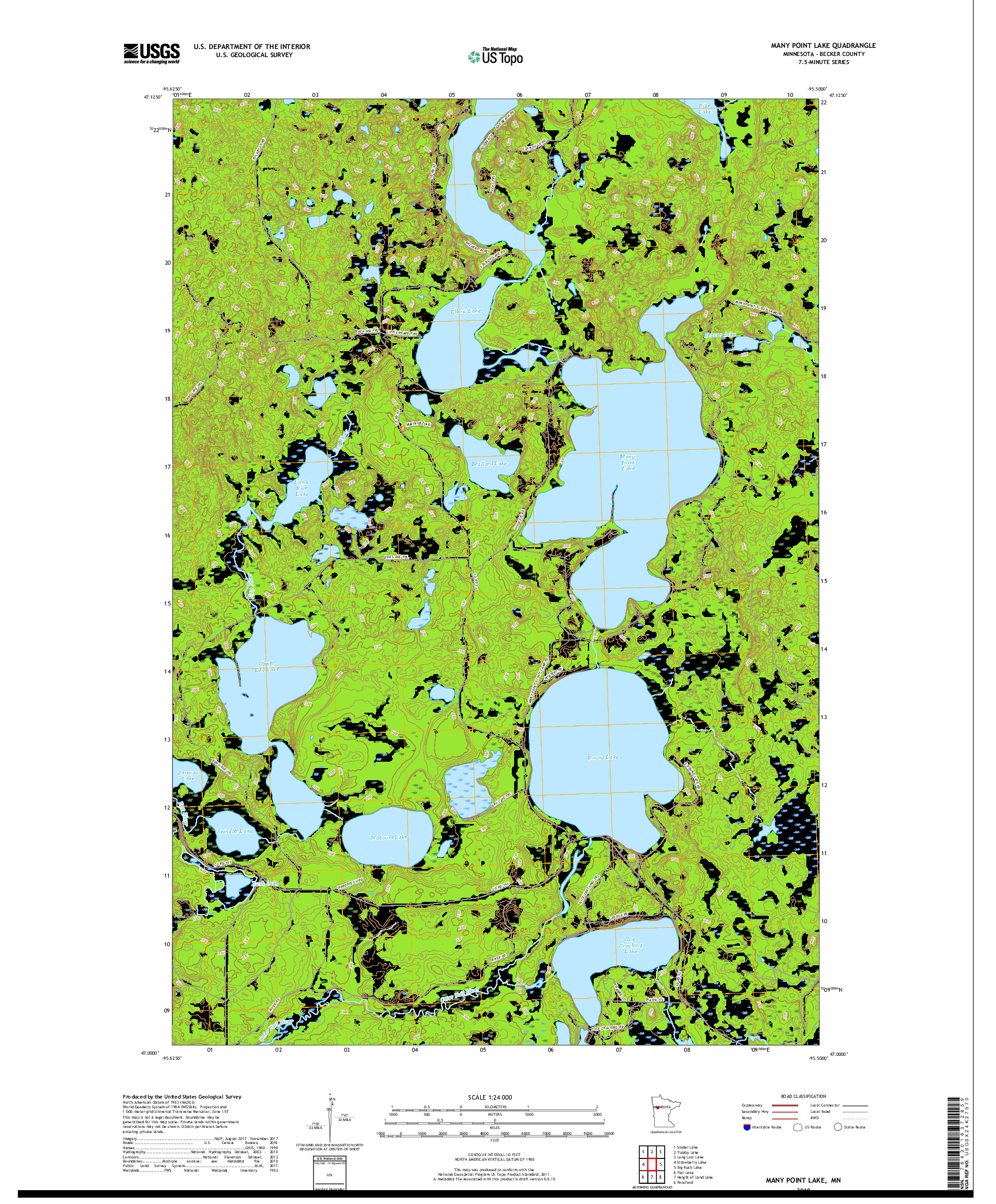USGS US TOPO 7.5-MINUTE MAP FOR MANY POINT LAKE, MN 2019