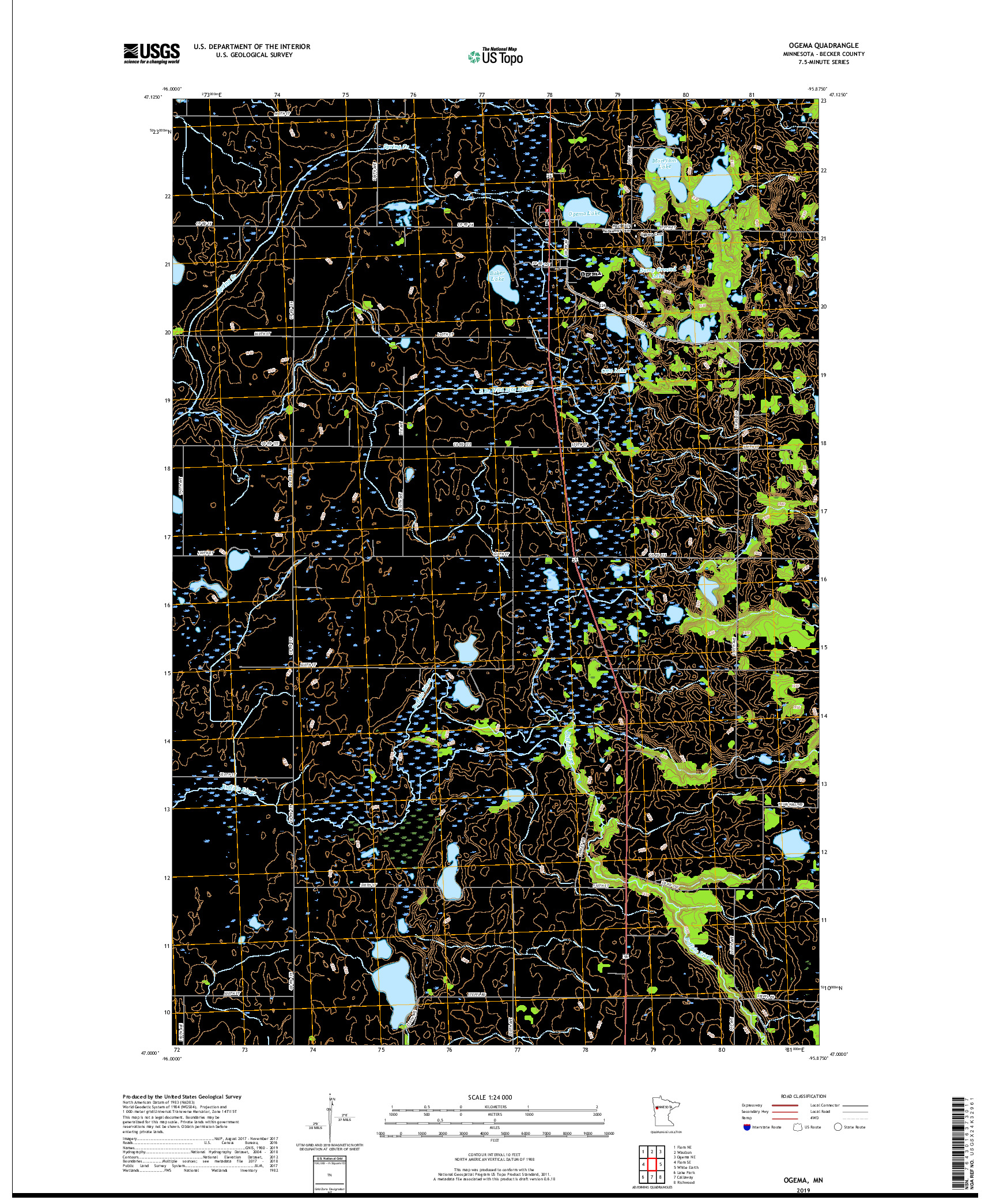 USGS US TOPO 7.5-MINUTE MAP FOR OGEMA, MN 2019