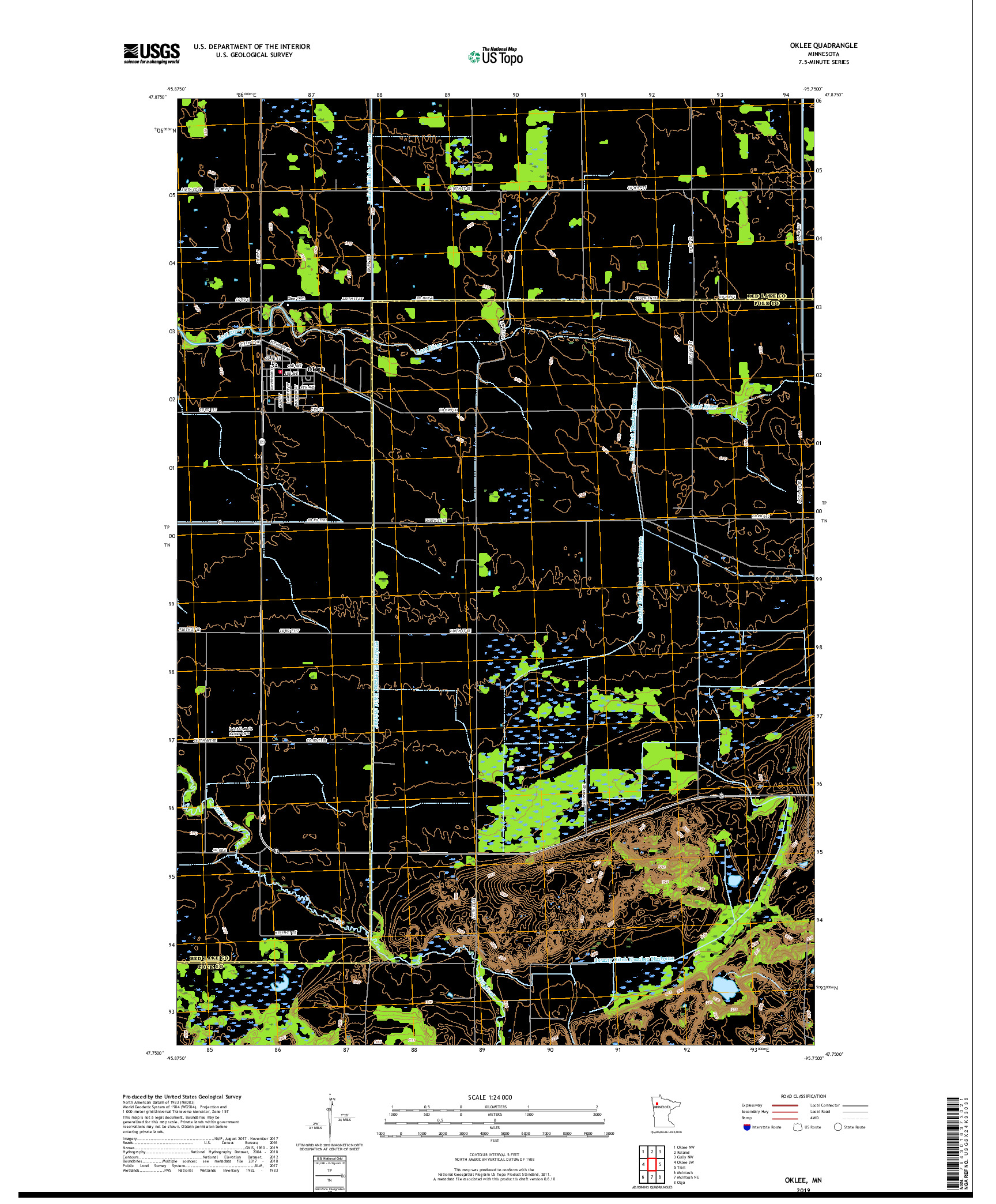 USGS US TOPO 7.5-MINUTE MAP FOR OKLEE, MN 2019