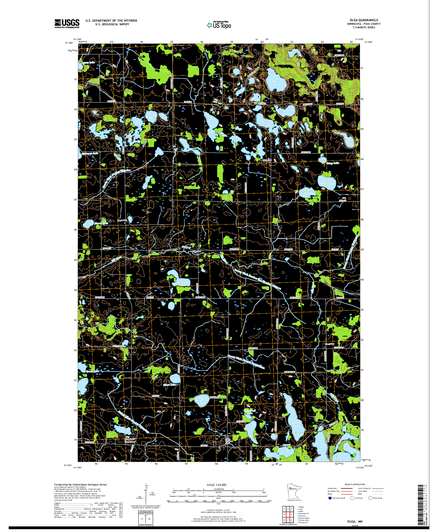 USGS US TOPO 7.5-MINUTE MAP FOR OLGA, MN 2019