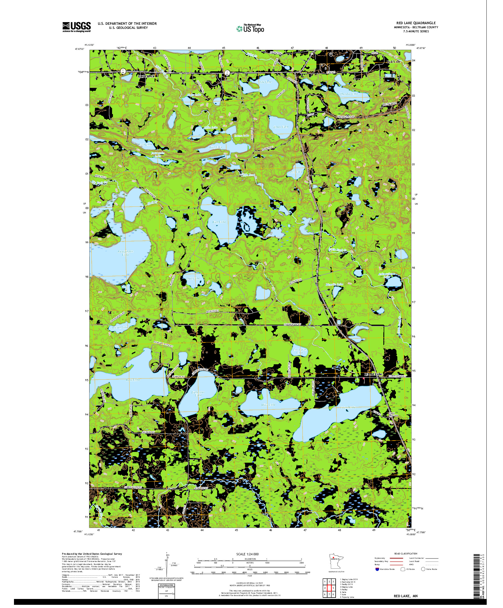USGS US TOPO 7.5-MINUTE MAP FOR RED LAKE, MN 2019