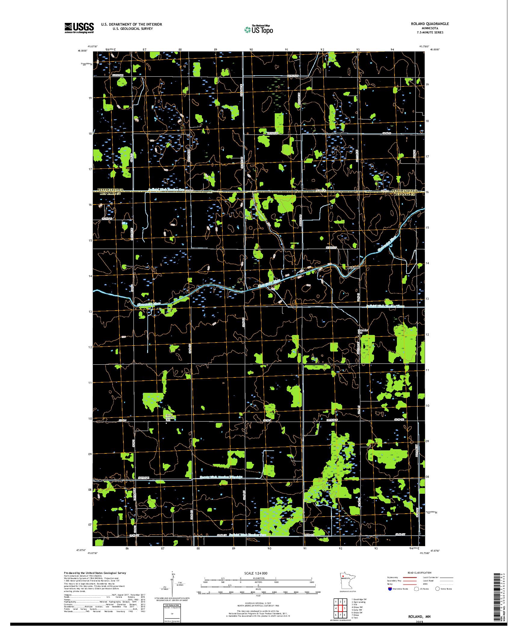 USGS US TOPO 7.5-MINUTE MAP FOR ROLAND, MN 2019