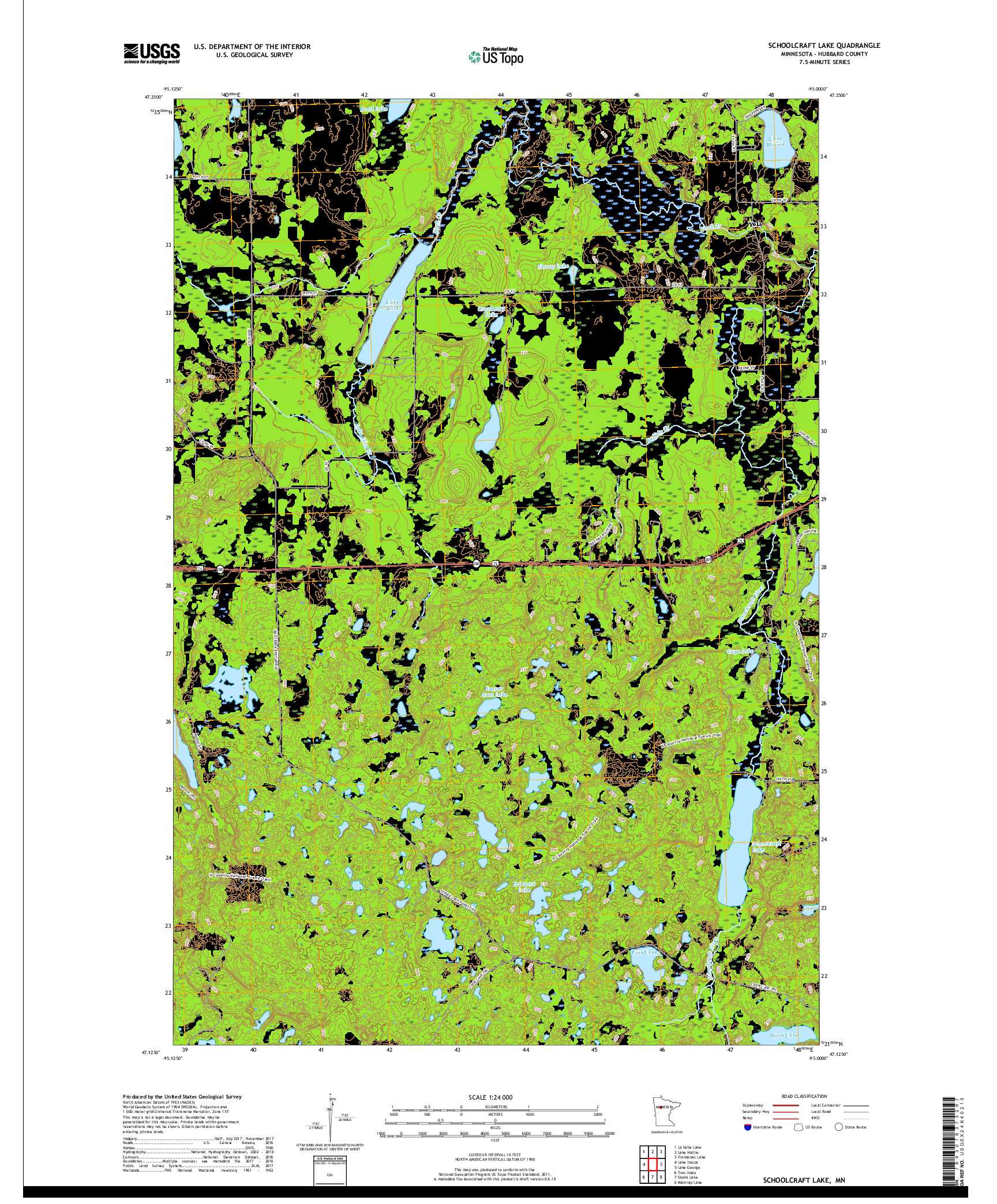 USGS US TOPO 7.5-MINUTE MAP FOR SCHOOLCRAFT LAKE, MN 2019
