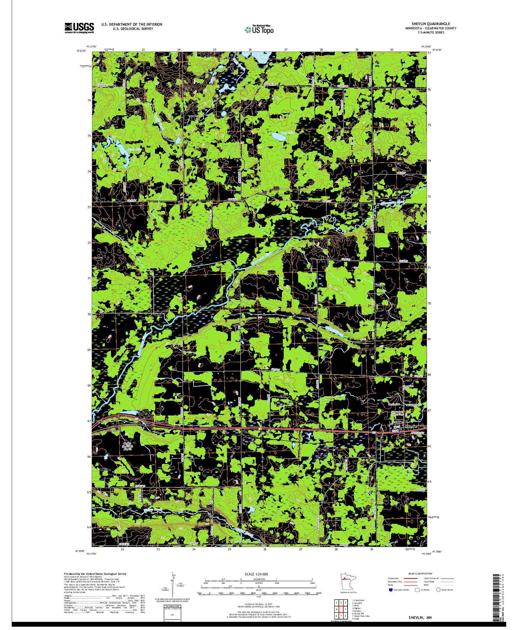 USGS US TOPO 7.5-MINUTE MAP FOR SHEVLIN, MN 2019