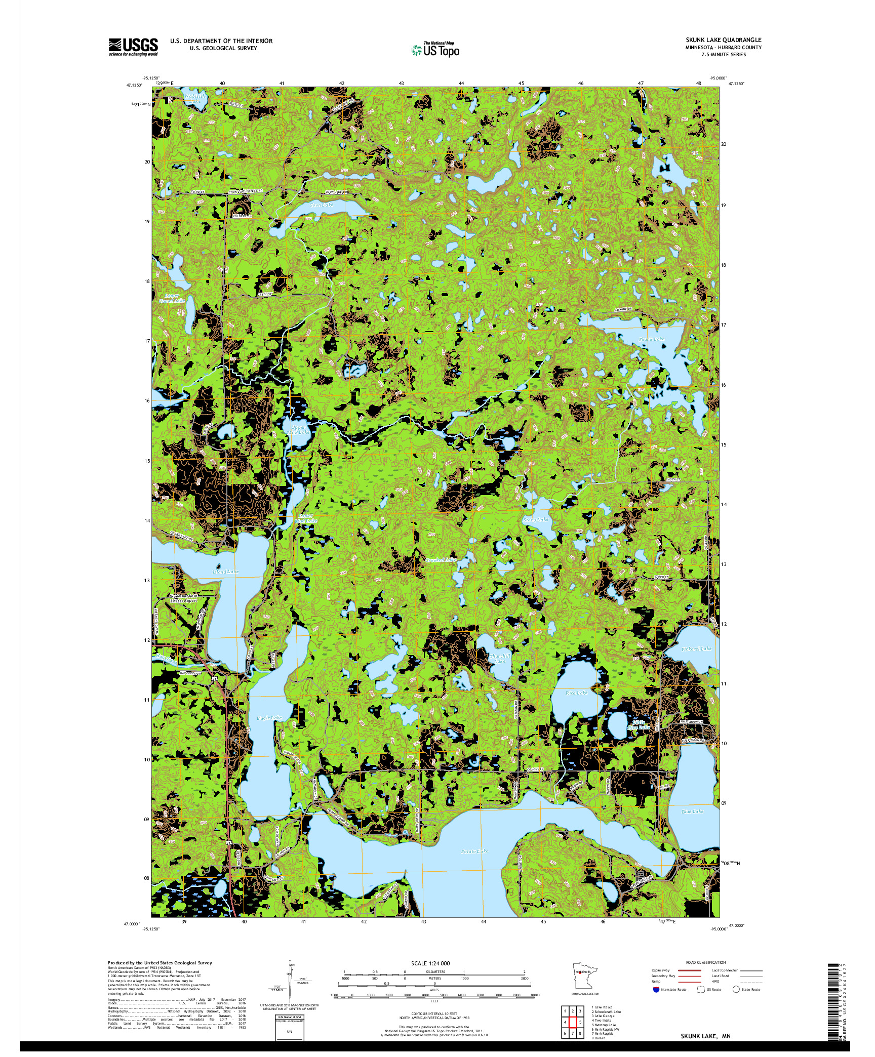 USGS US TOPO 7.5-MINUTE MAP FOR SKUNK LAKE, MN 2019