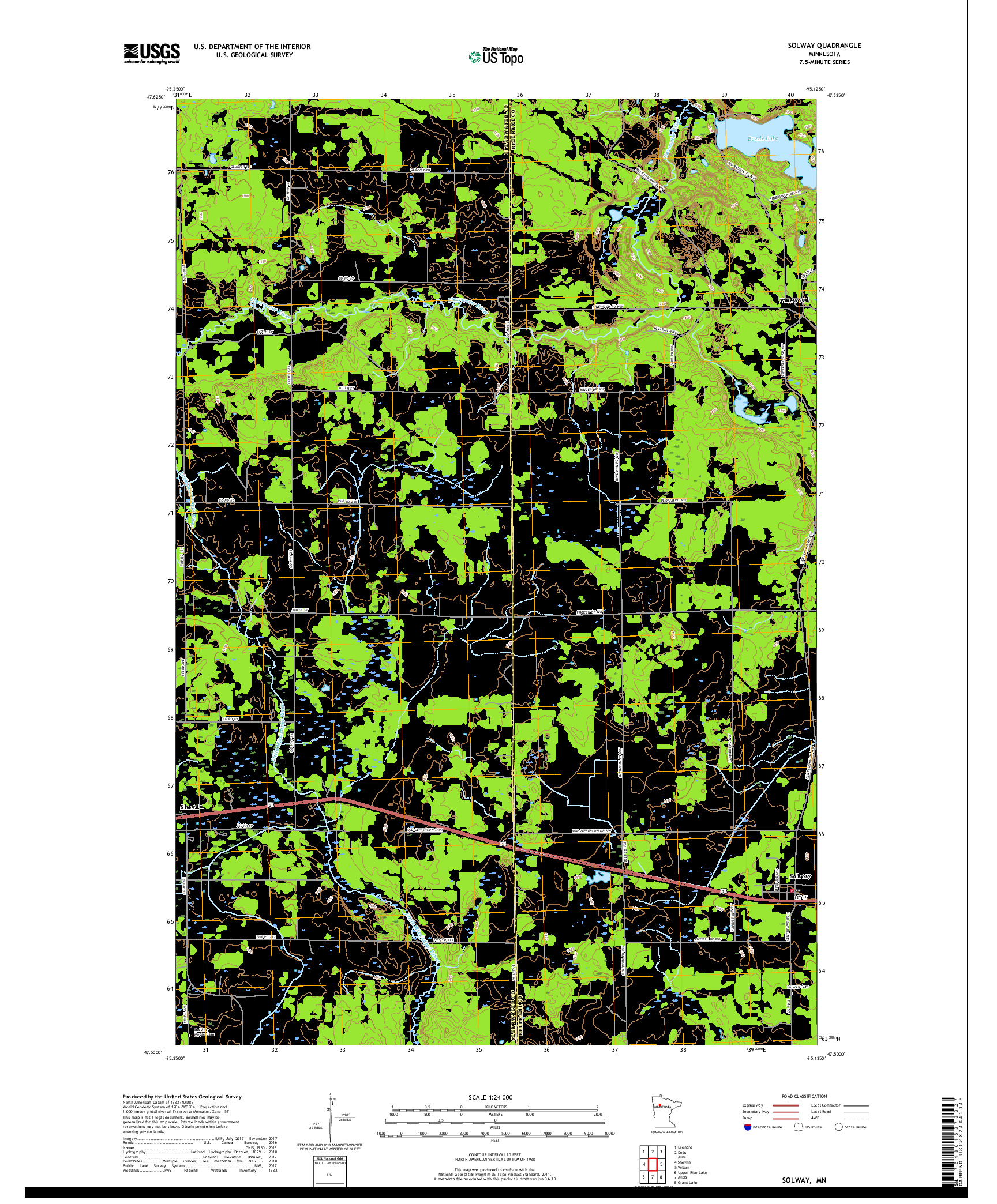 USGS US TOPO 7.5-MINUTE MAP FOR SOLWAY, MN 2019