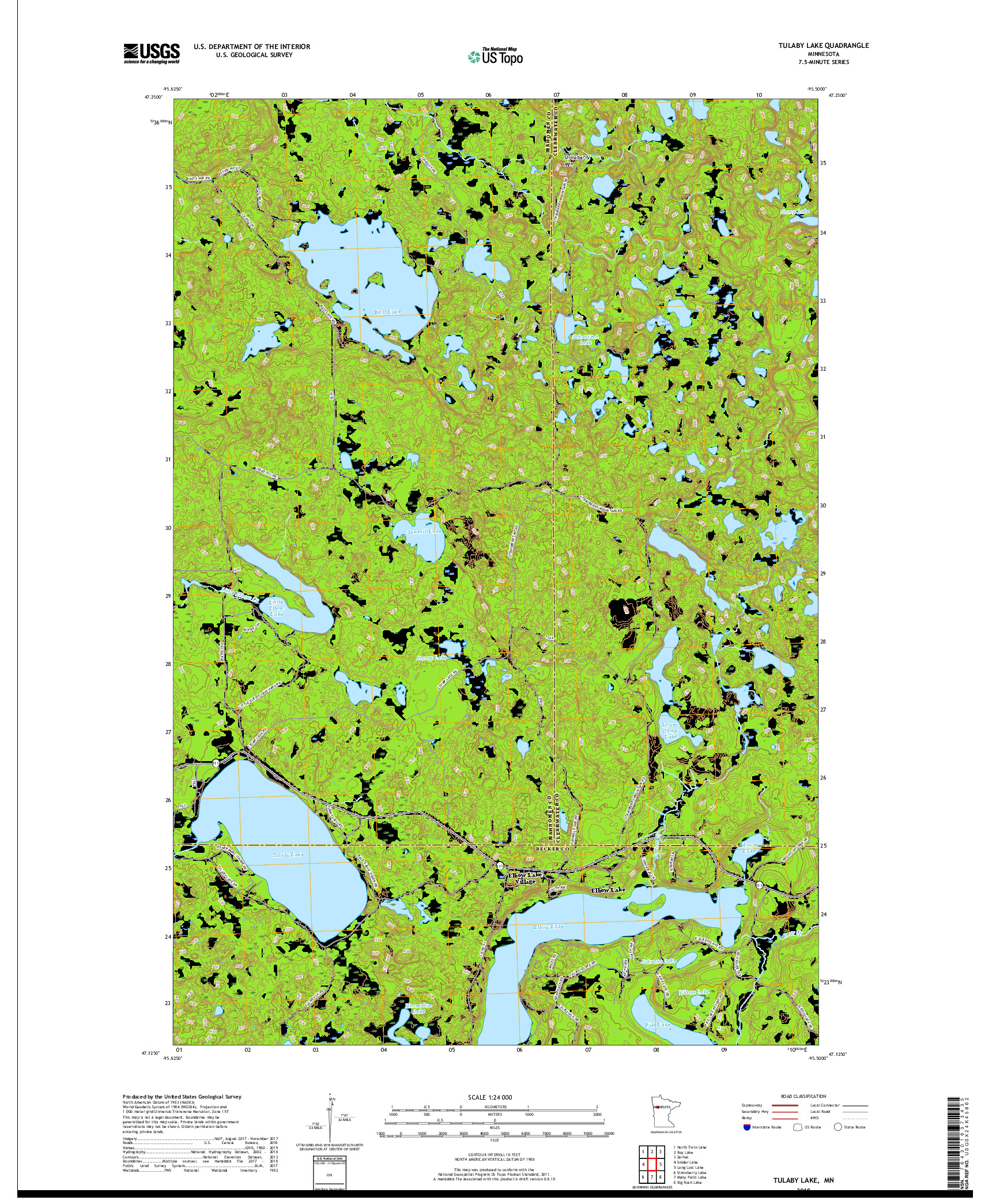 USGS US TOPO 7.5-MINUTE MAP FOR TULABY LAKE, MN 2019