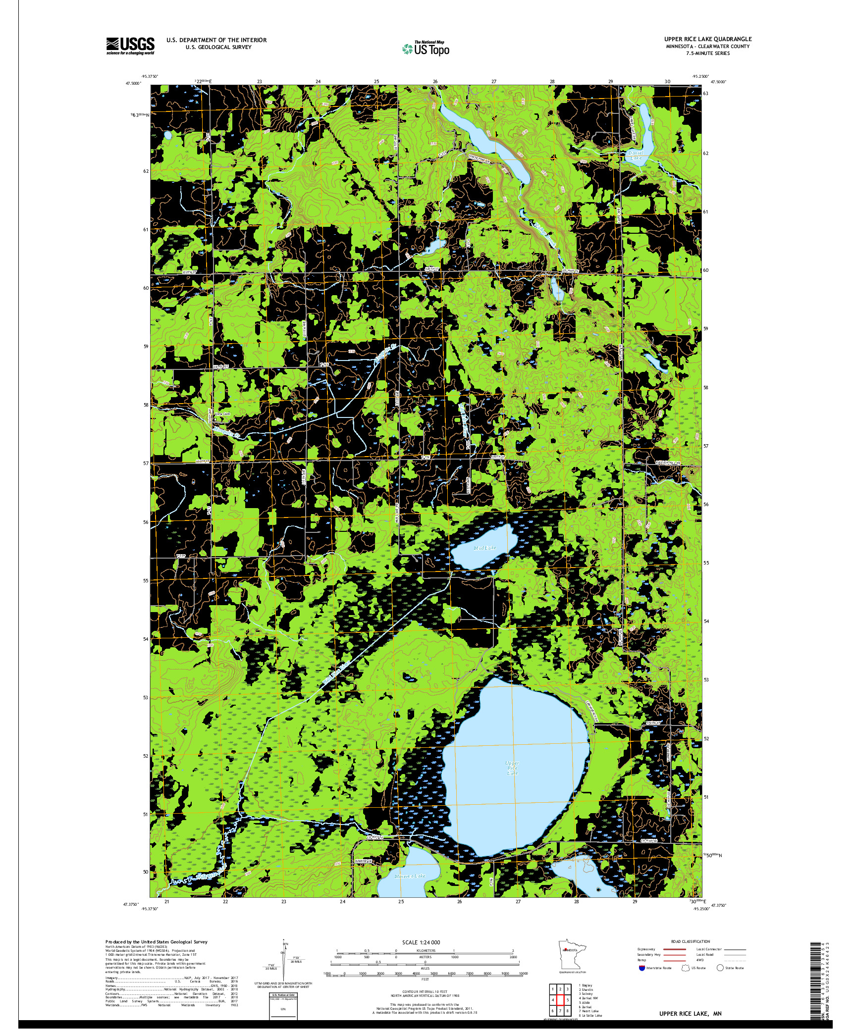 USGS US TOPO 7.5-MINUTE MAP FOR UPPER RICE LAKE, MN 2019