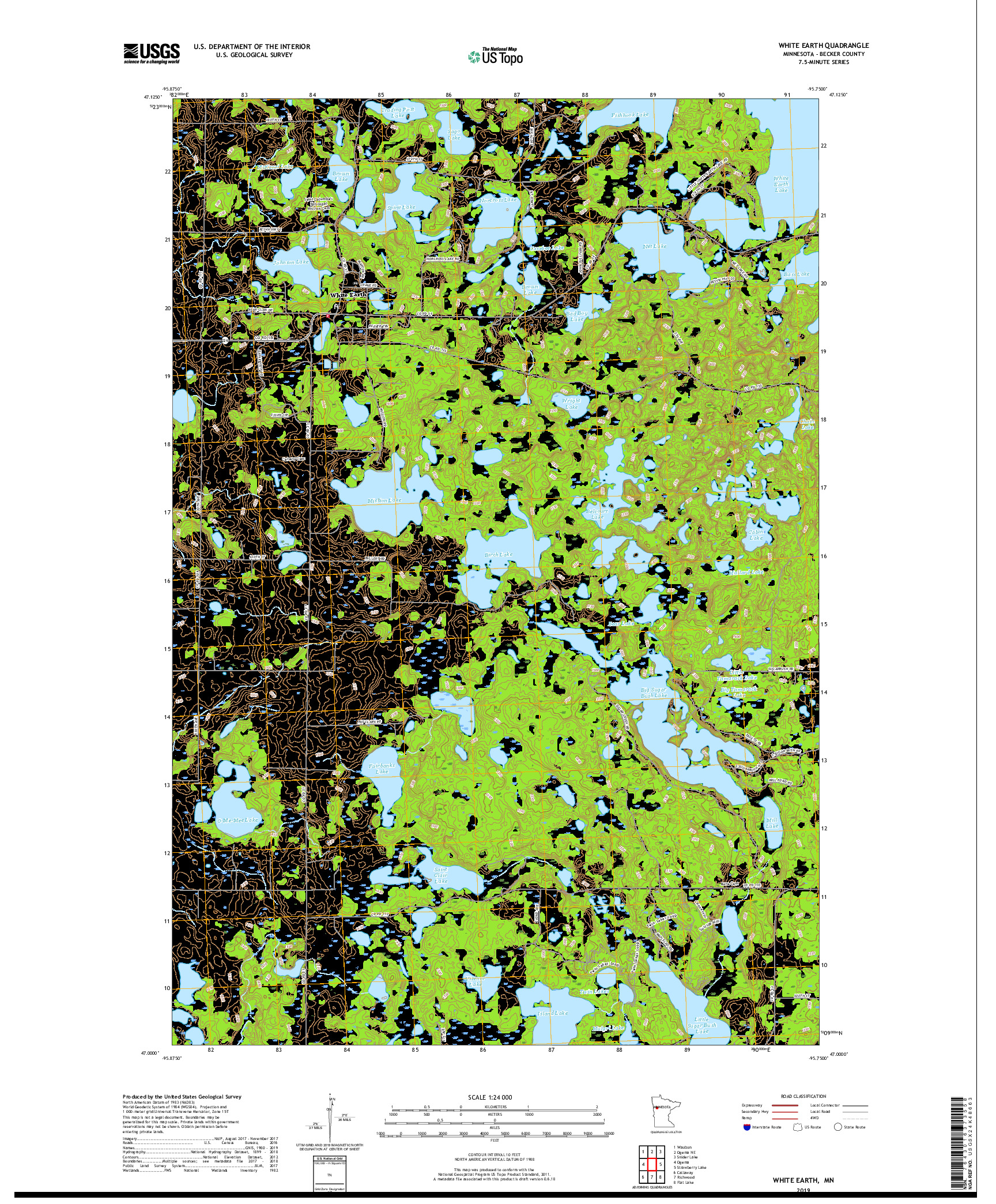 USGS US TOPO 7.5-MINUTE MAP FOR WHITE EARTH, MN 2019