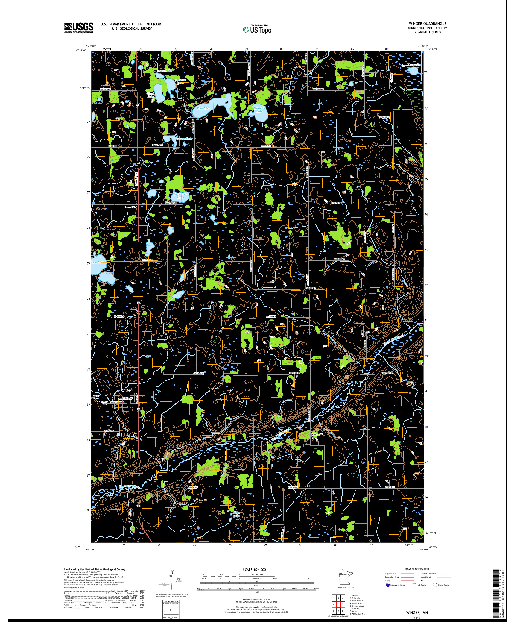 USGS US TOPO 7.5-MINUTE MAP FOR WINGER, MN 2019