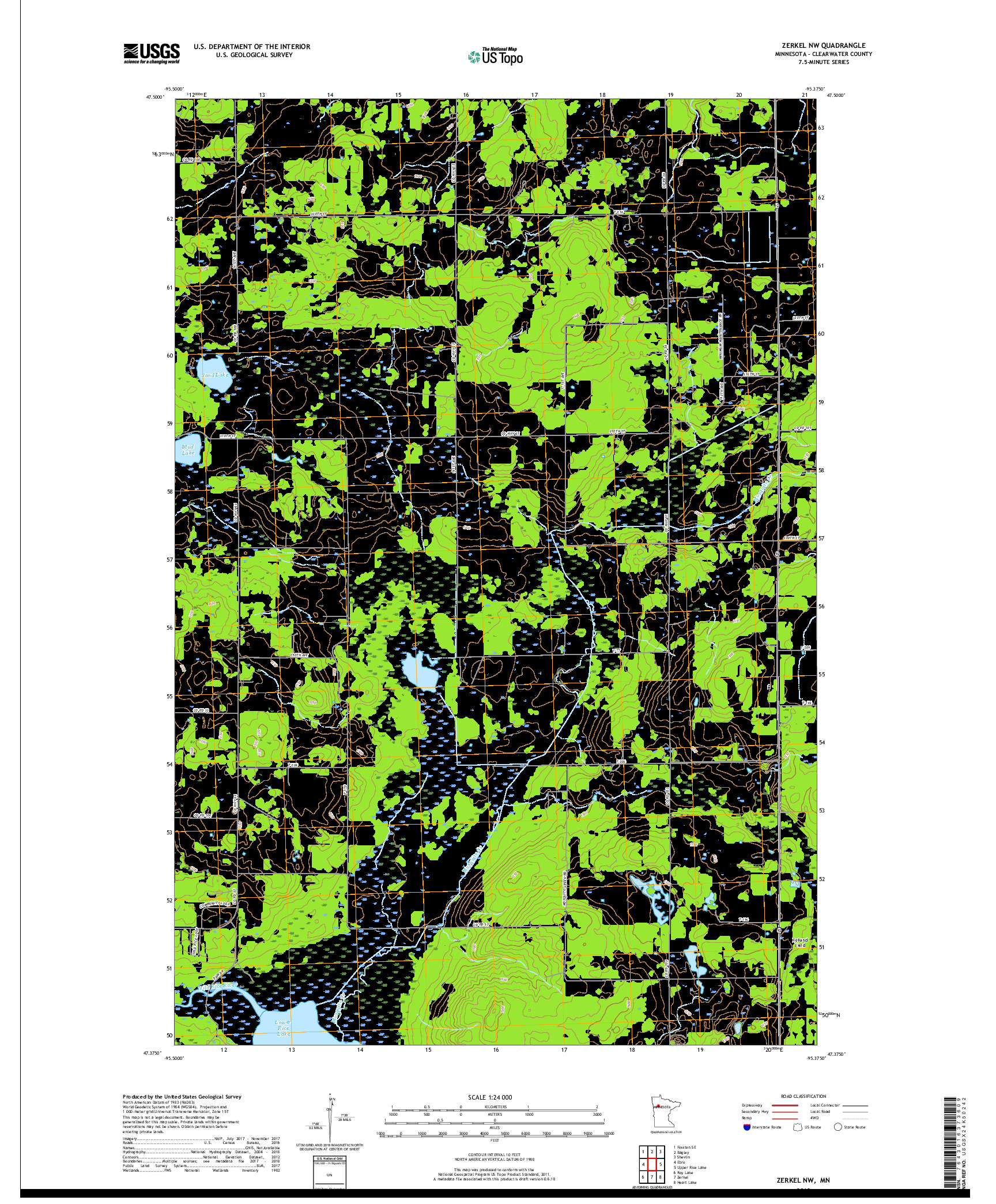 USGS US TOPO 7.5-MINUTE MAP FOR ZERKEL NW, MN 2019