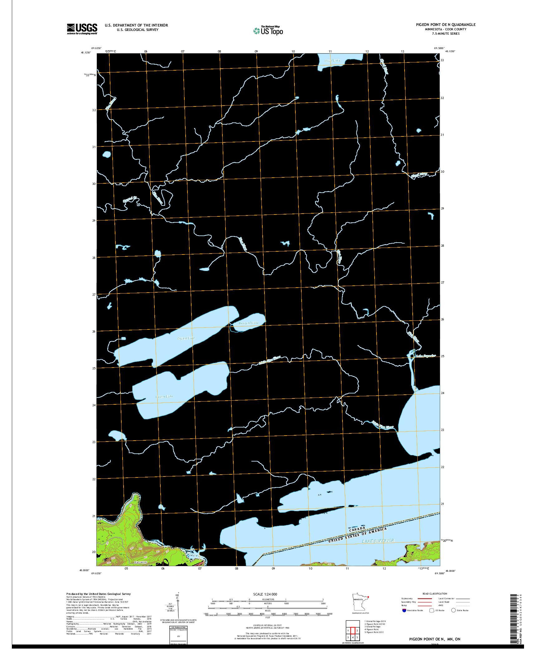 USGS US TOPO 7.5-MINUTE MAP FOR PIGEON POINT OE N, MN,ON 2019