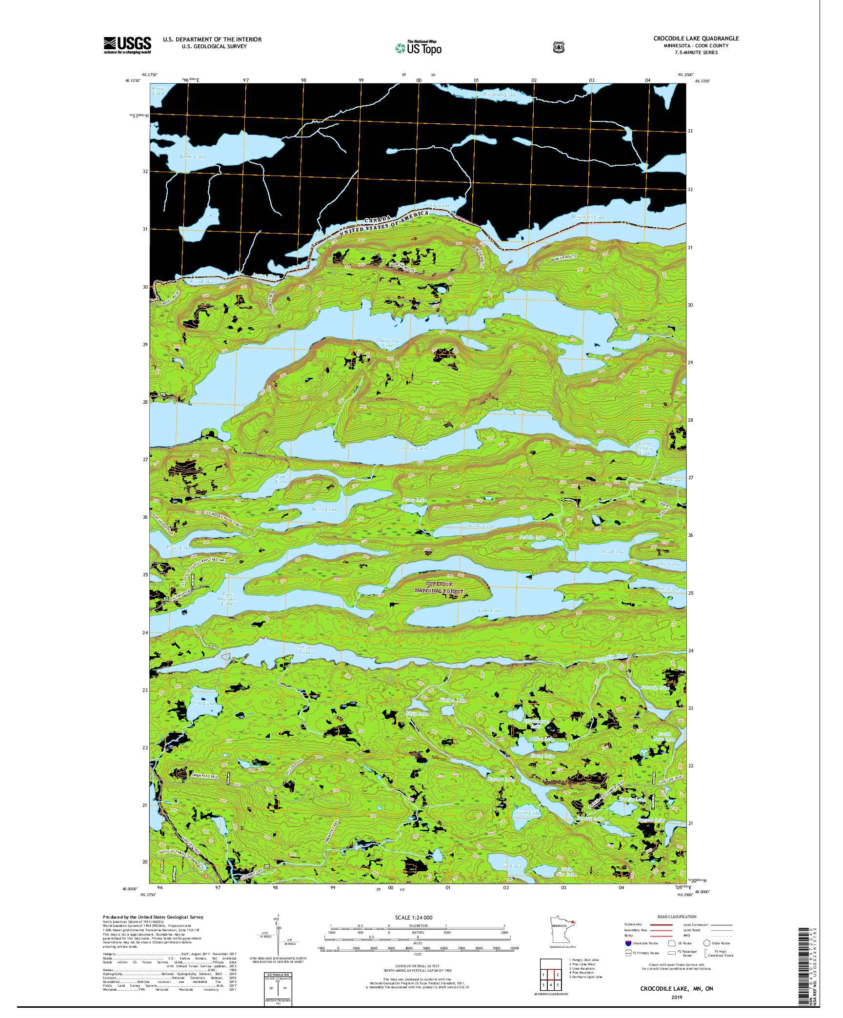 USGS US TOPO 7.5-MINUTE MAP FOR CROCODILE LAKE, MN,ON 2019