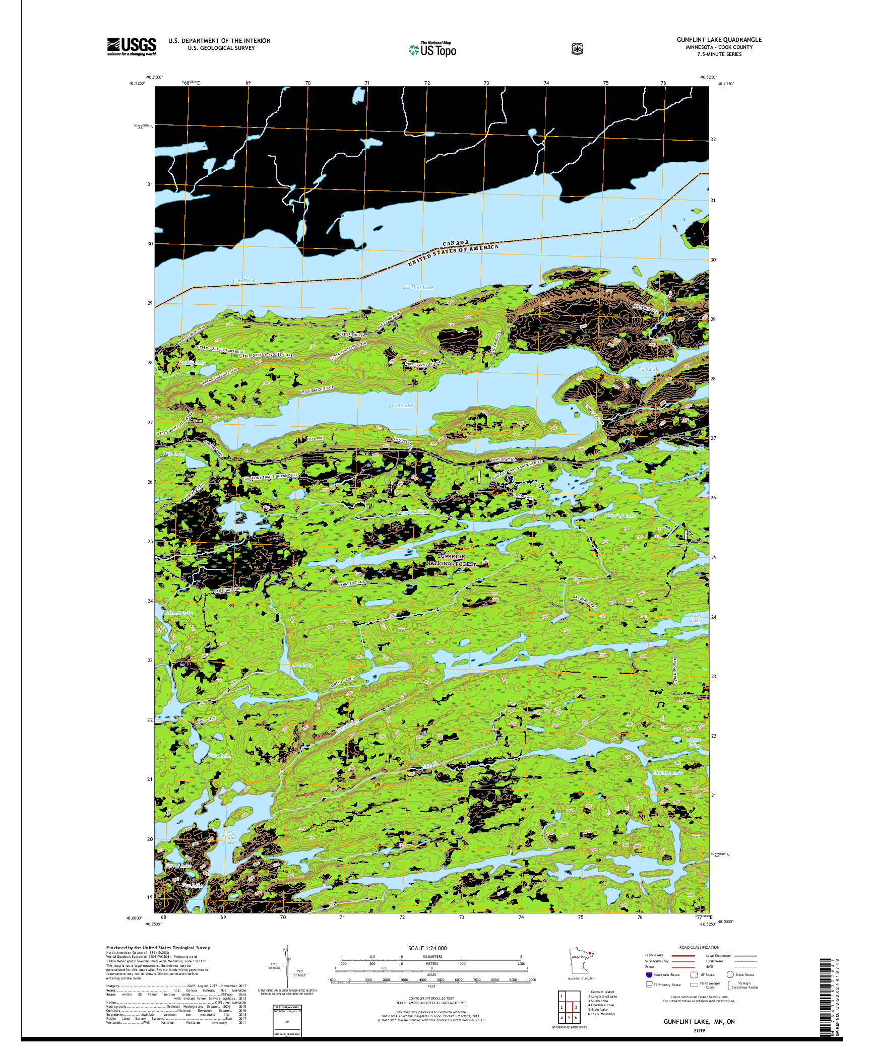 USGS US TOPO 7.5-MINUTE MAP FOR GUNFLINT LAKE, MN,ON 2019