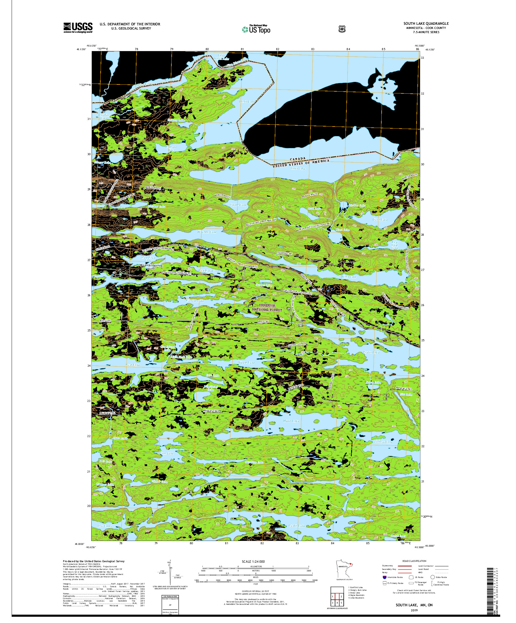 USGS US TOPO 7.5-MINUTE MAP FOR SOUTH LAKE, MN,ON 2019