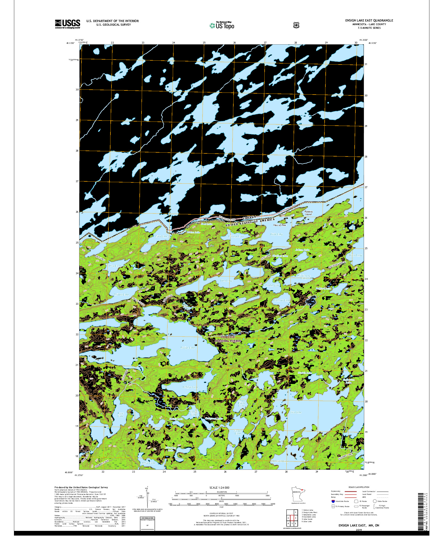 USGS US TOPO 7.5-MINUTE MAP FOR ENSIGN LAKE EAST, MN,ON 2019