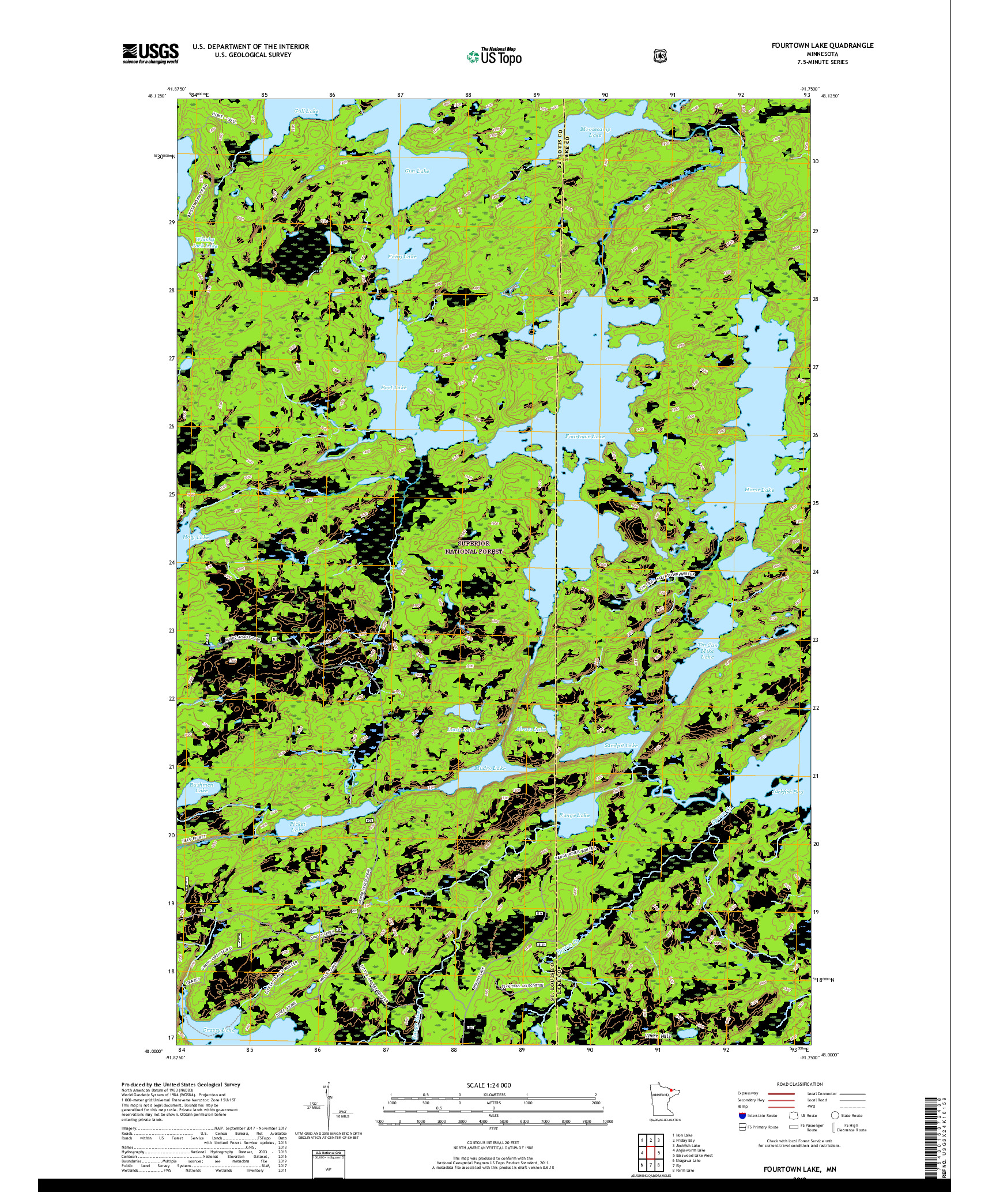 USGS US TOPO 7.5-MINUTE MAP FOR FOURTOWN LAKE, MN 2019