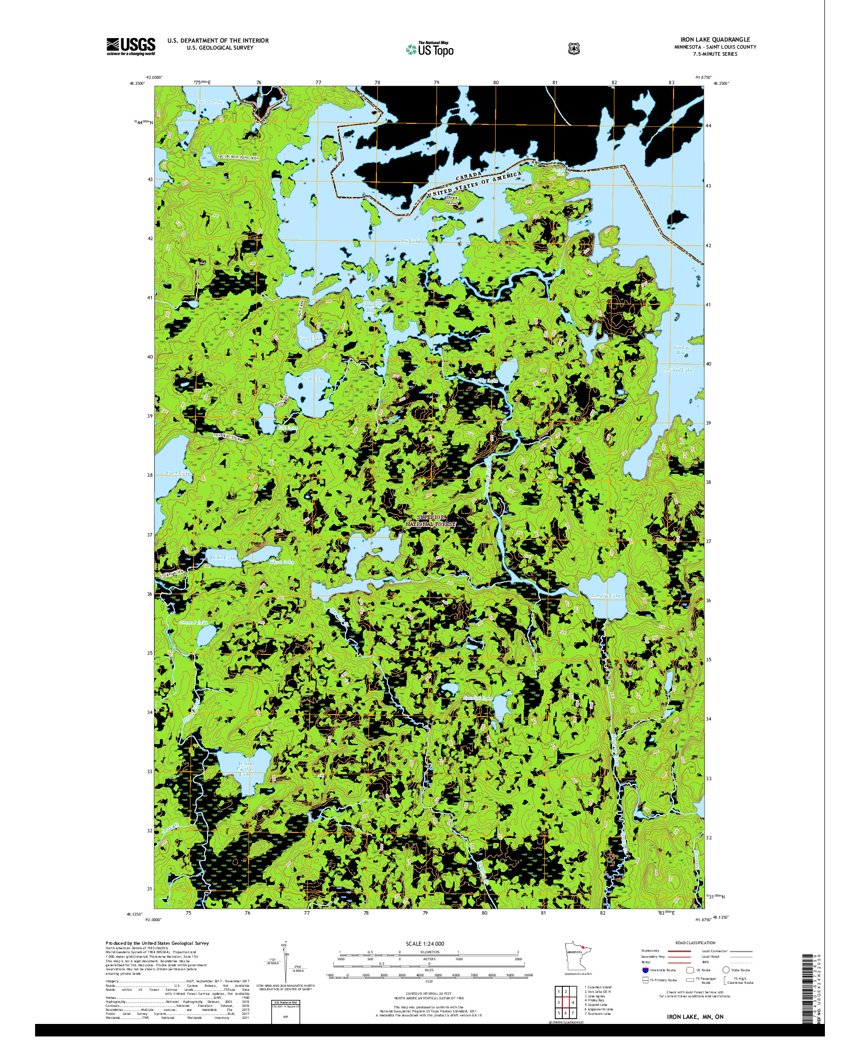 USGS US TOPO 7.5-MINUTE MAP FOR IRON LAKE, MN,ON 2019
