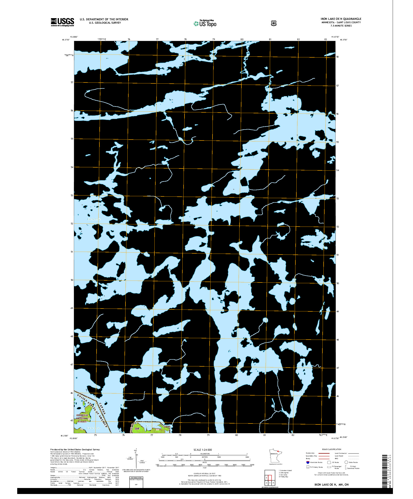 USGS US TOPO 7.5-MINUTE MAP FOR IRON LAKE OE N, MN,ON 2019