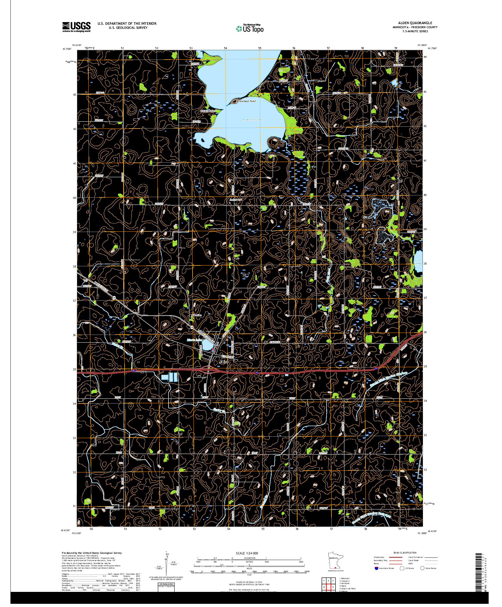 USGS US TOPO 7.5-MINUTE MAP FOR ALDEN, MN 2019