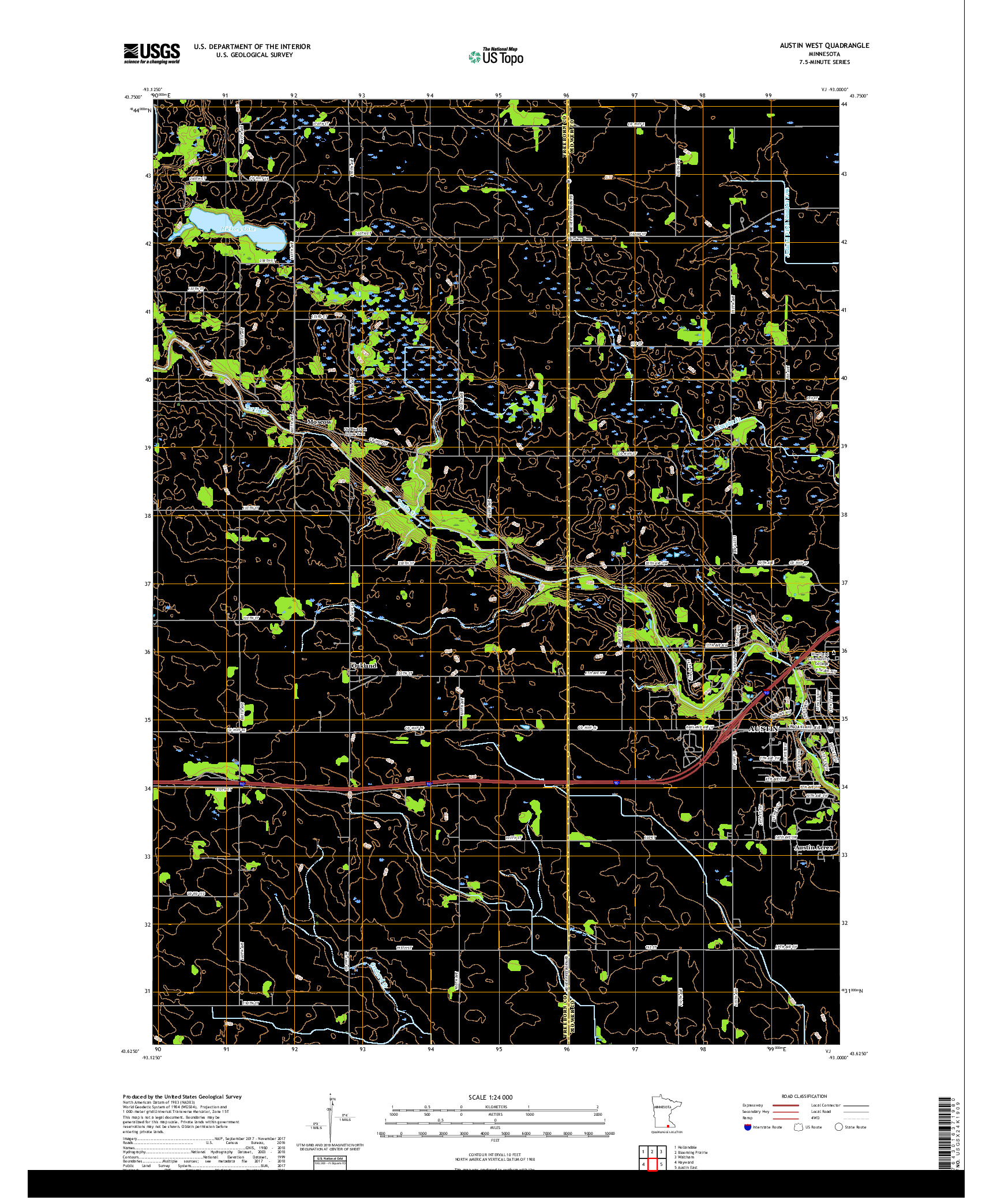 USGS US TOPO 7.5-MINUTE MAP FOR AUSTIN WEST, MN 2019