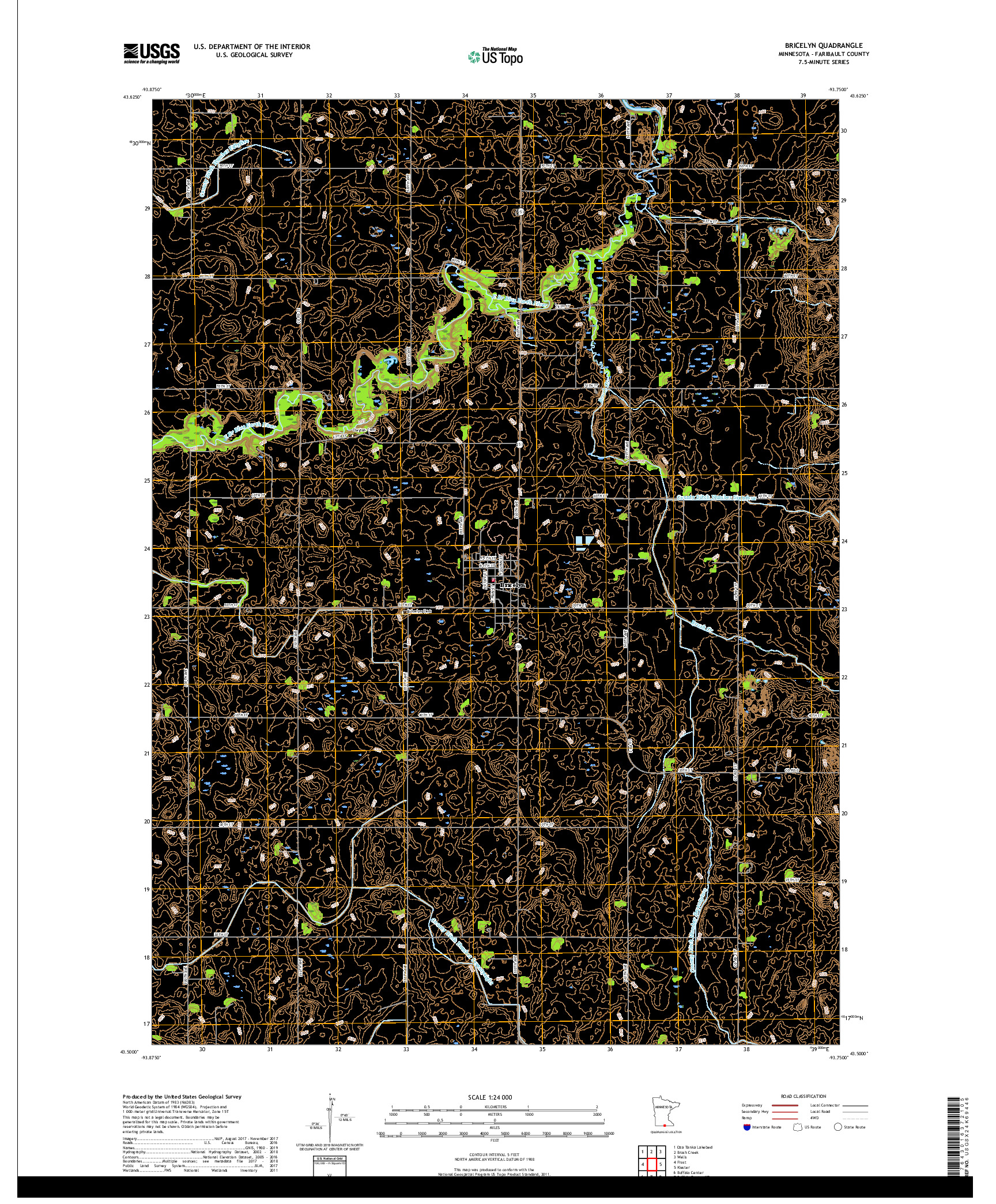 USGS US TOPO 7.5-MINUTE MAP FOR BRICELYN, MN 2019