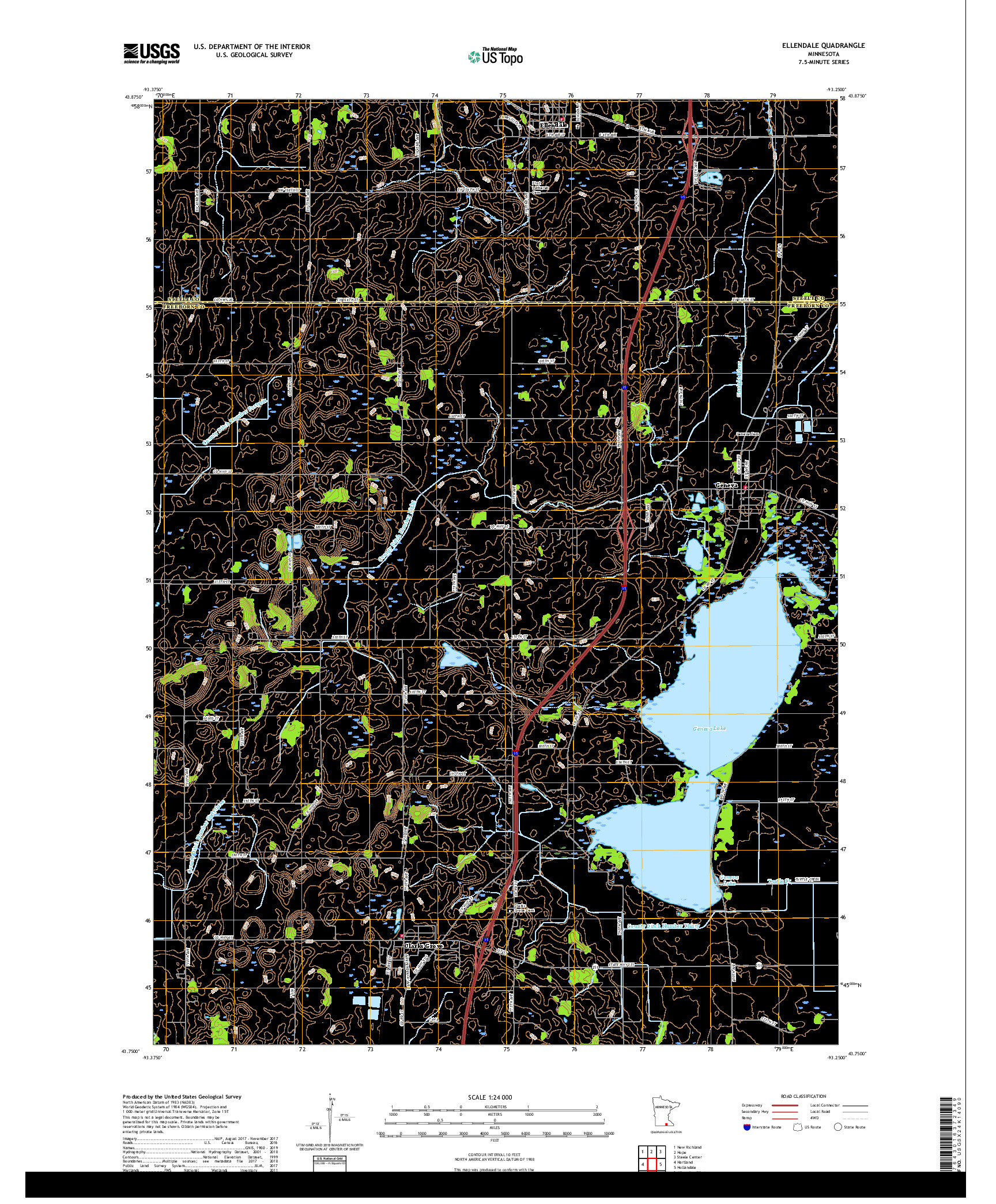 USGS US TOPO 7.5-MINUTE MAP FOR ELLENDALE, MN 2019