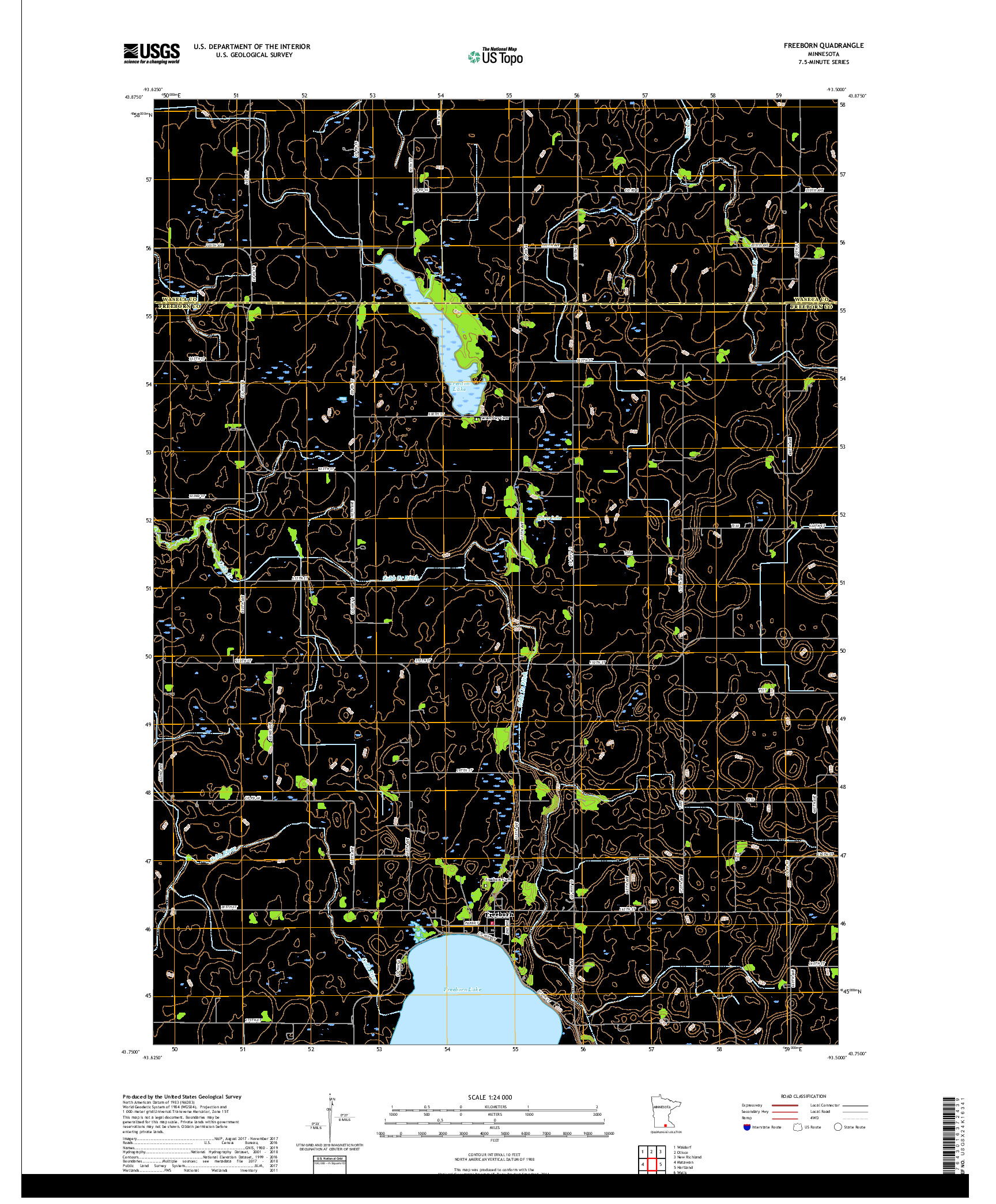 USGS US TOPO 7.5-MINUTE MAP FOR FREEBORN, MN 2019