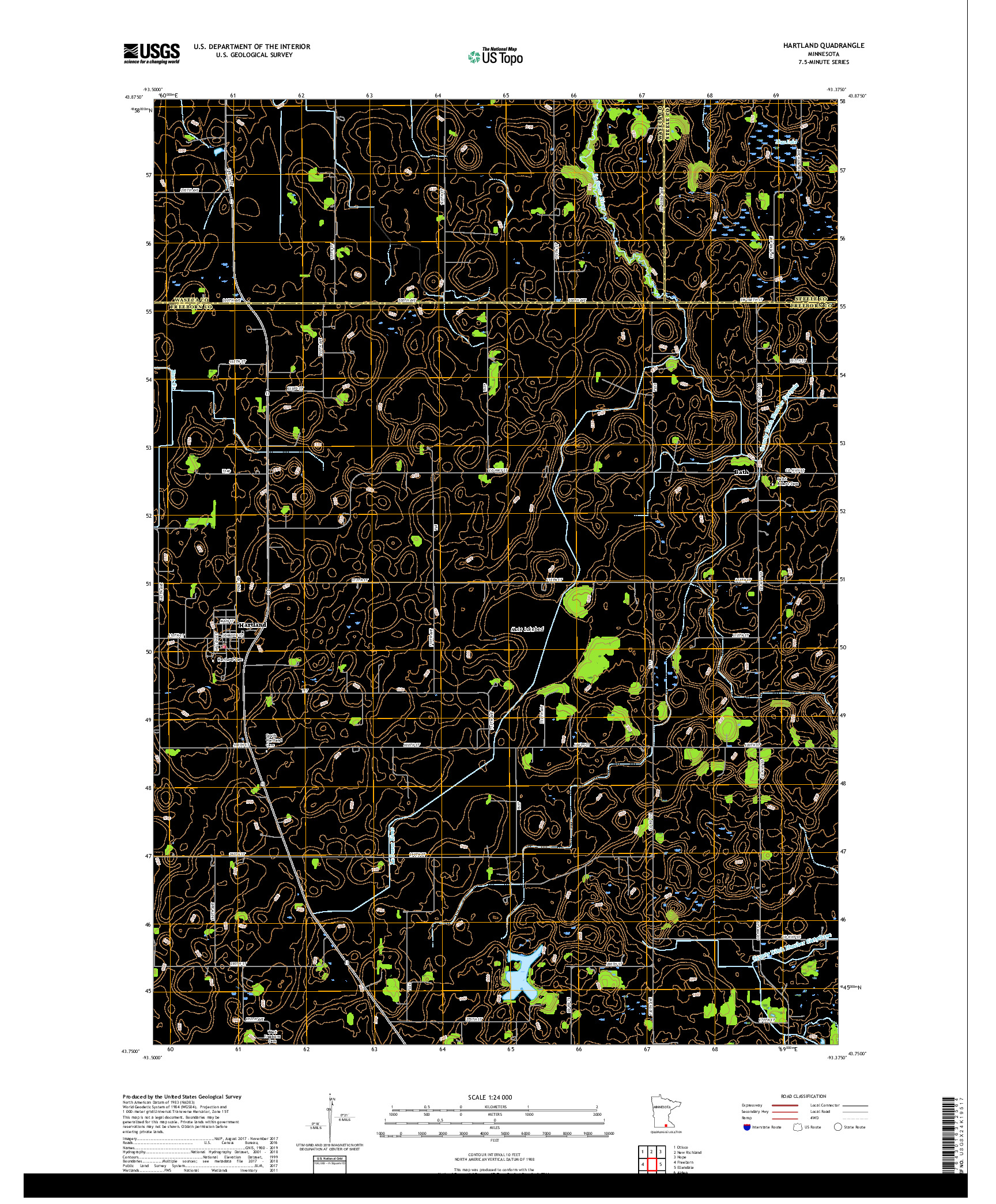 USGS US TOPO 7.5-MINUTE MAP FOR HARTLAND, MN 2019