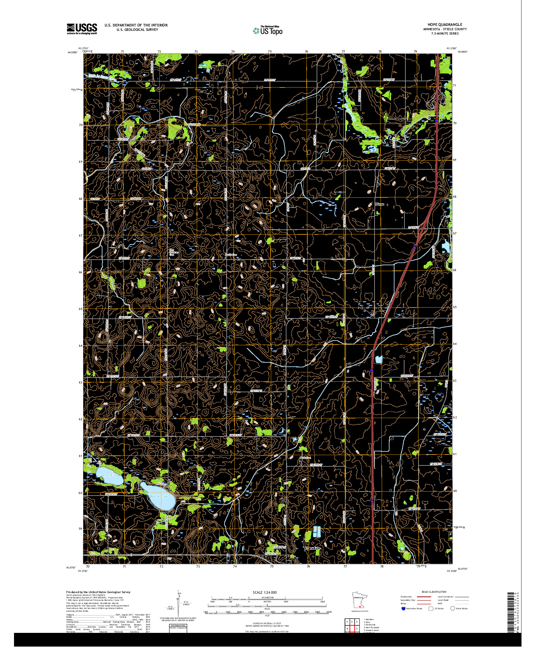 USGS US TOPO 7.5-MINUTE MAP FOR HOPE, MN 2019