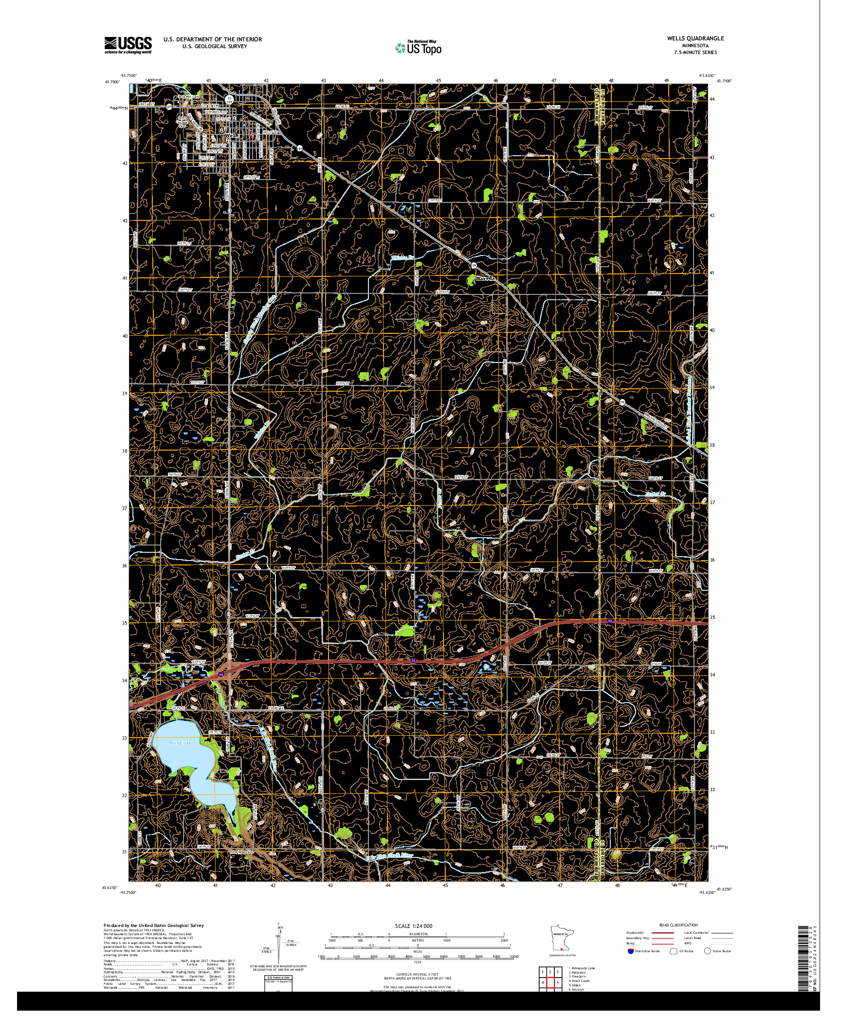 USGS US TOPO 7.5-MINUTE MAP FOR WELLS, MN 2019