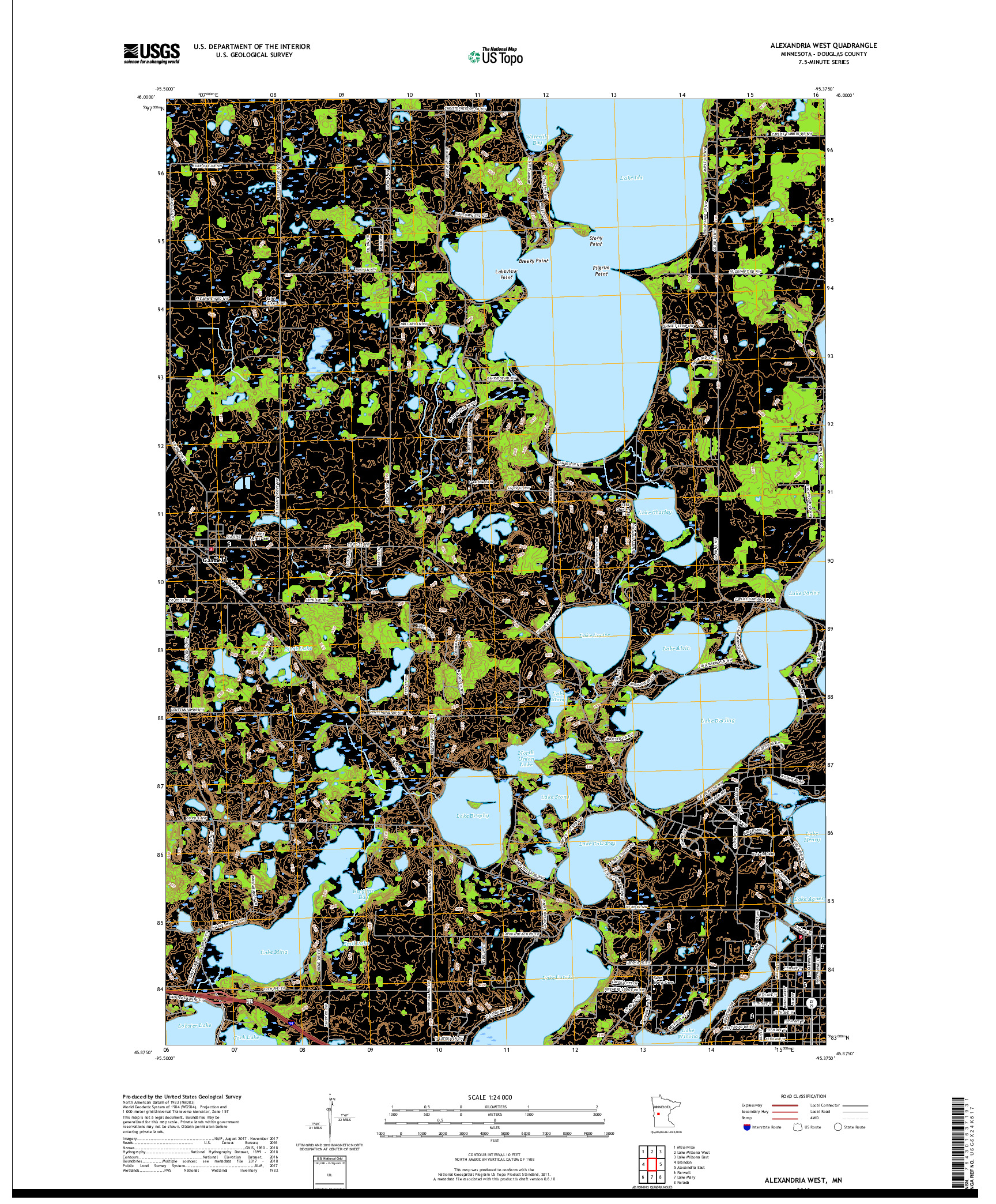 USGS US TOPO 7.5-MINUTE MAP FOR ALEXANDRIA WEST, MN 2019