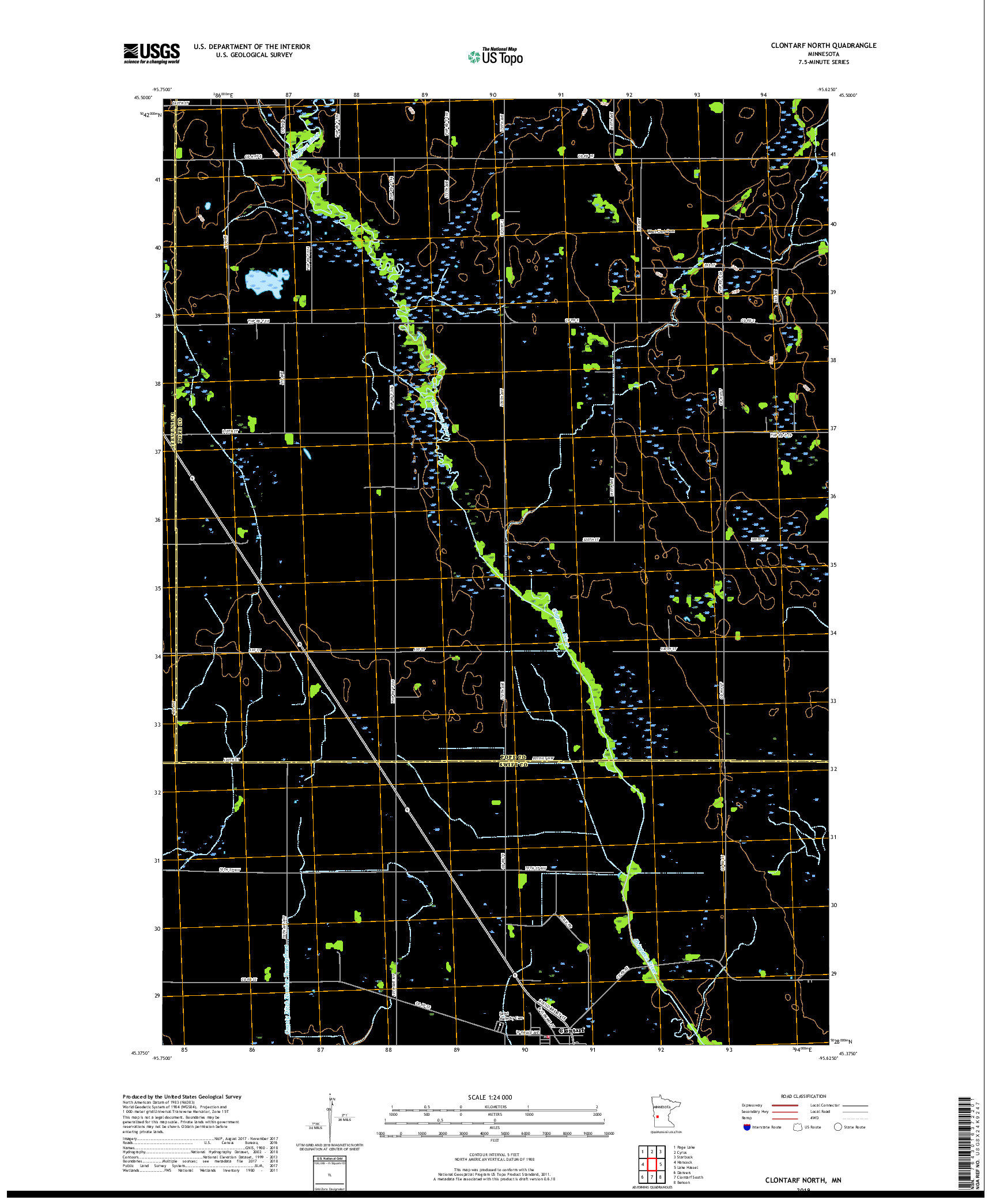 USGS US TOPO 7.5-MINUTE MAP FOR CLONTARF NORTH, MN 2019