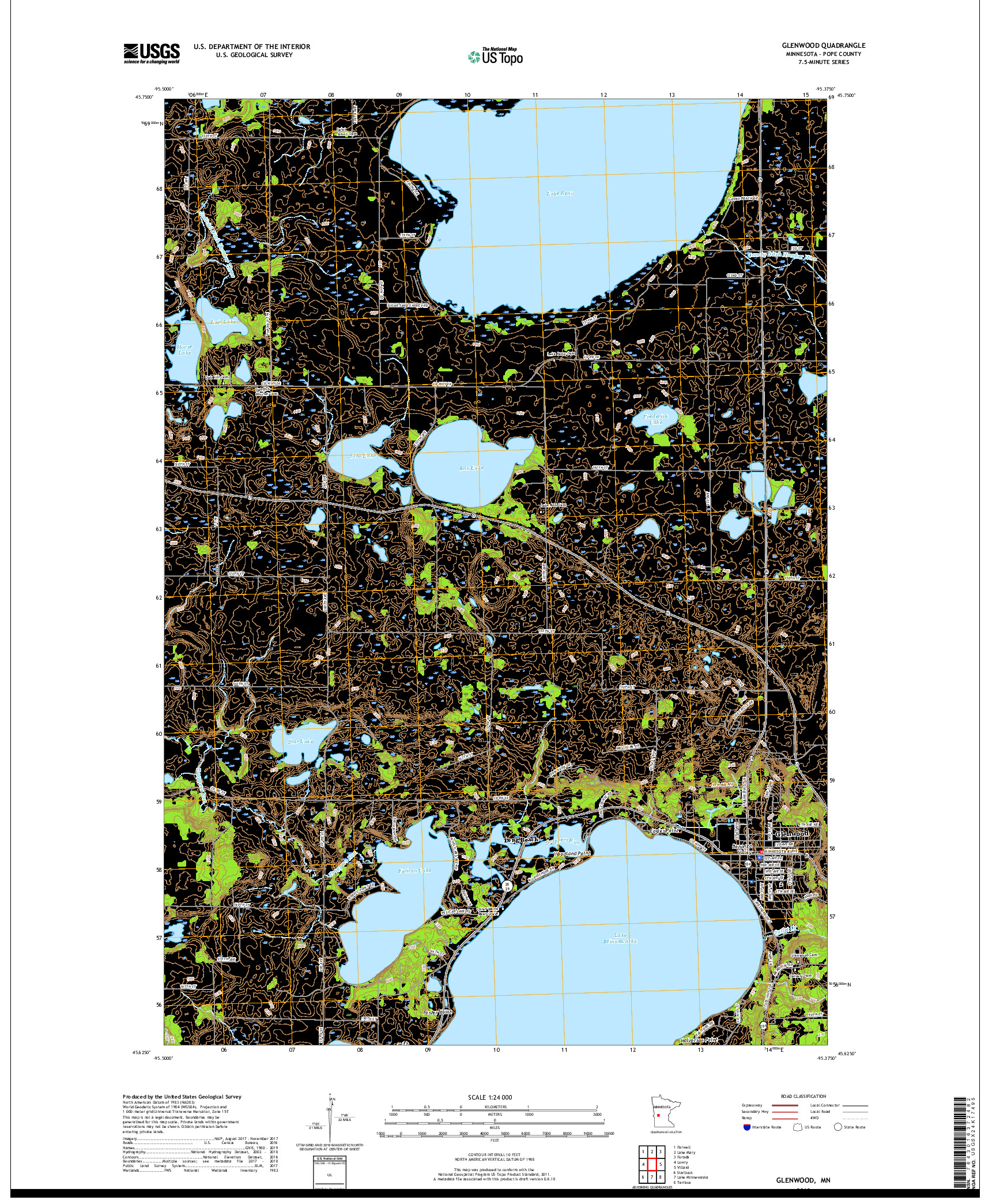 USGS US TOPO 7.5-MINUTE MAP FOR GLENWOOD, MN 2019
