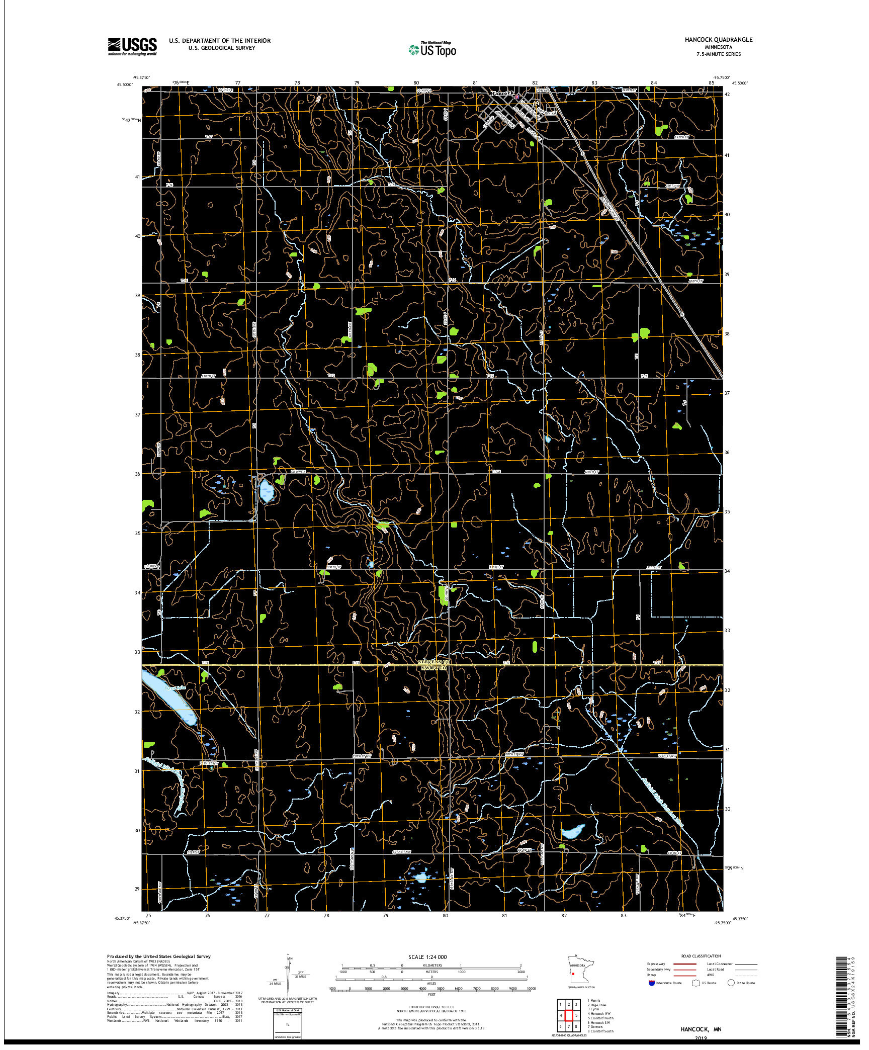 USGS US TOPO 7.5-MINUTE MAP FOR HANCOCK, MN 2019