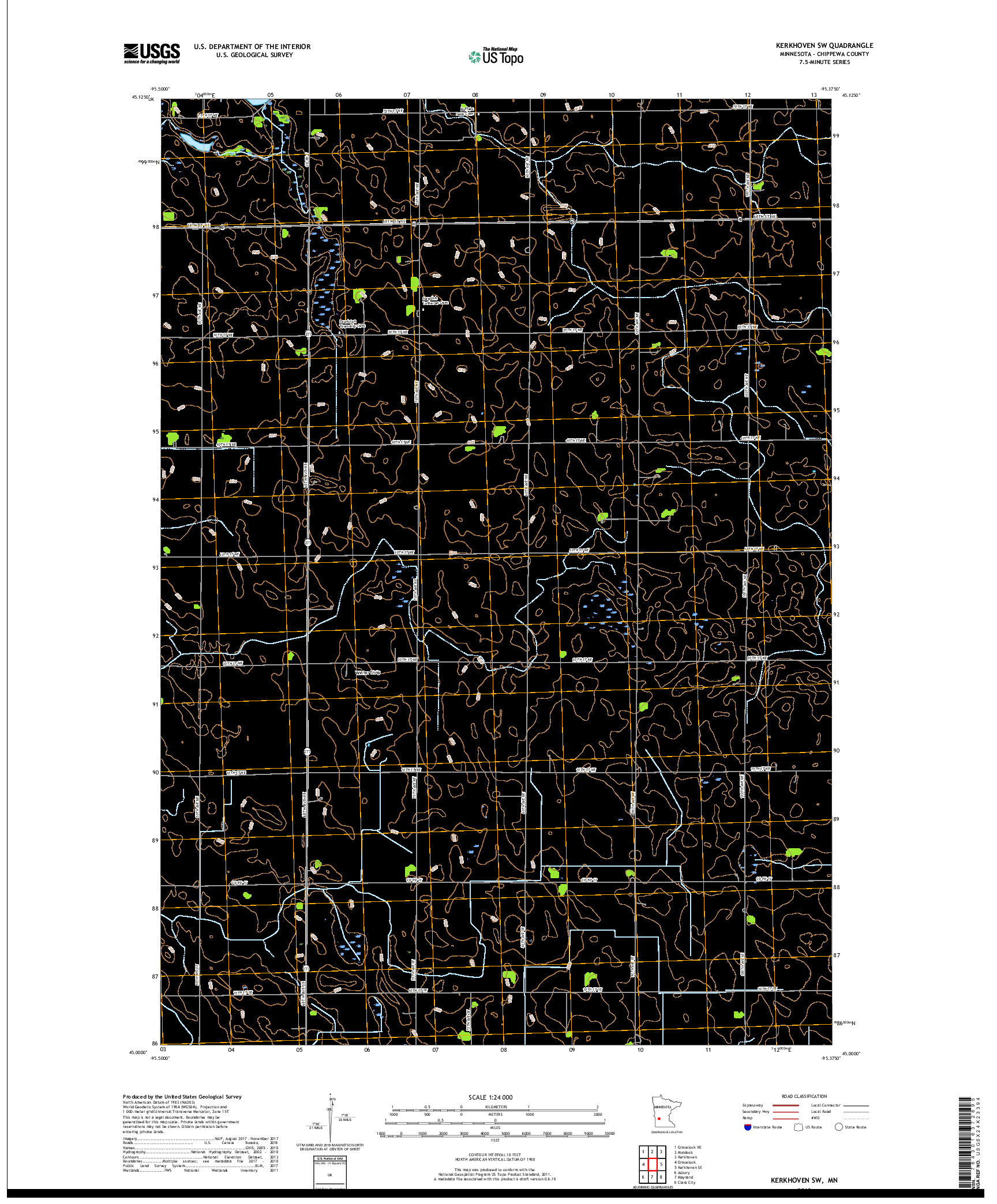 USGS US TOPO 7.5-MINUTE MAP FOR KERKHOVEN SW, MN 2019