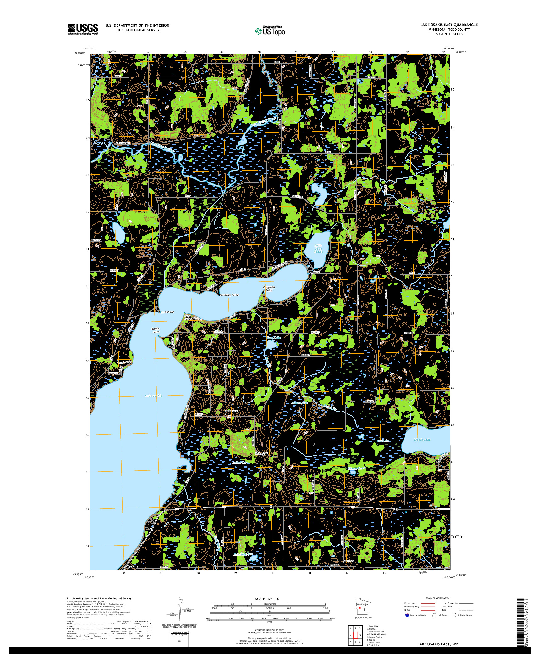 USGS US TOPO 7.5-MINUTE MAP FOR LAKE OSAKIS EAST, MN 2019