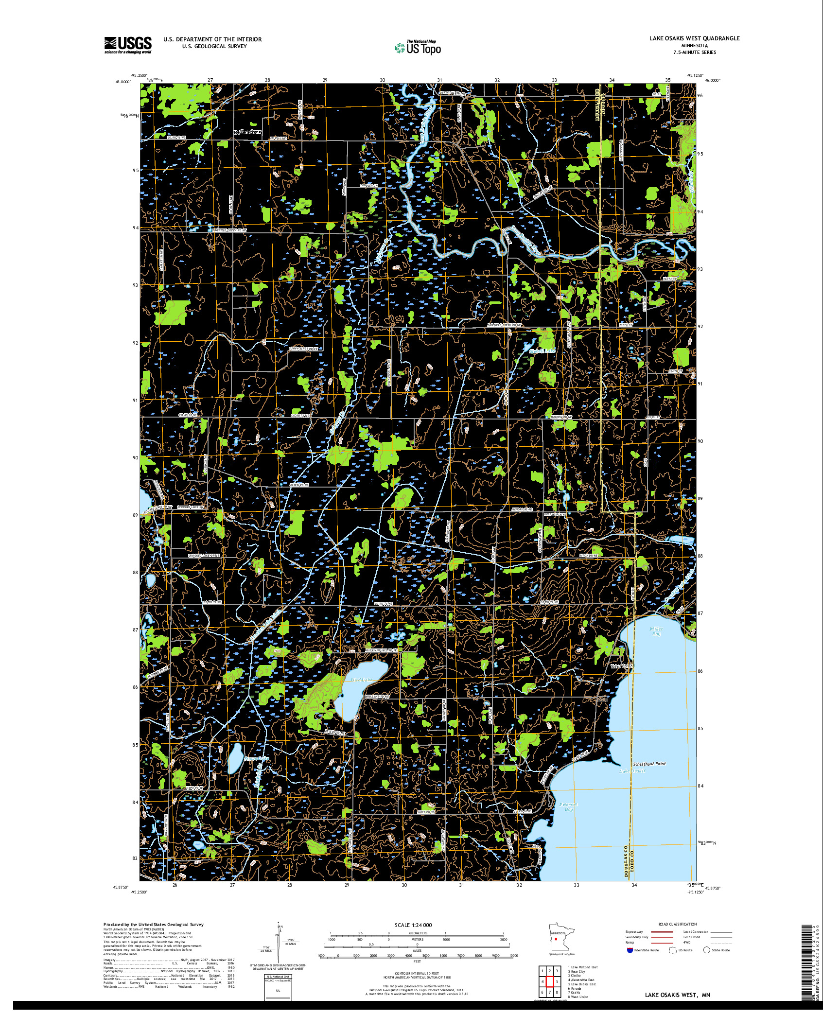 USGS US TOPO 7.5-MINUTE MAP FOR LAKE OSAKIS WEST, MN 2019