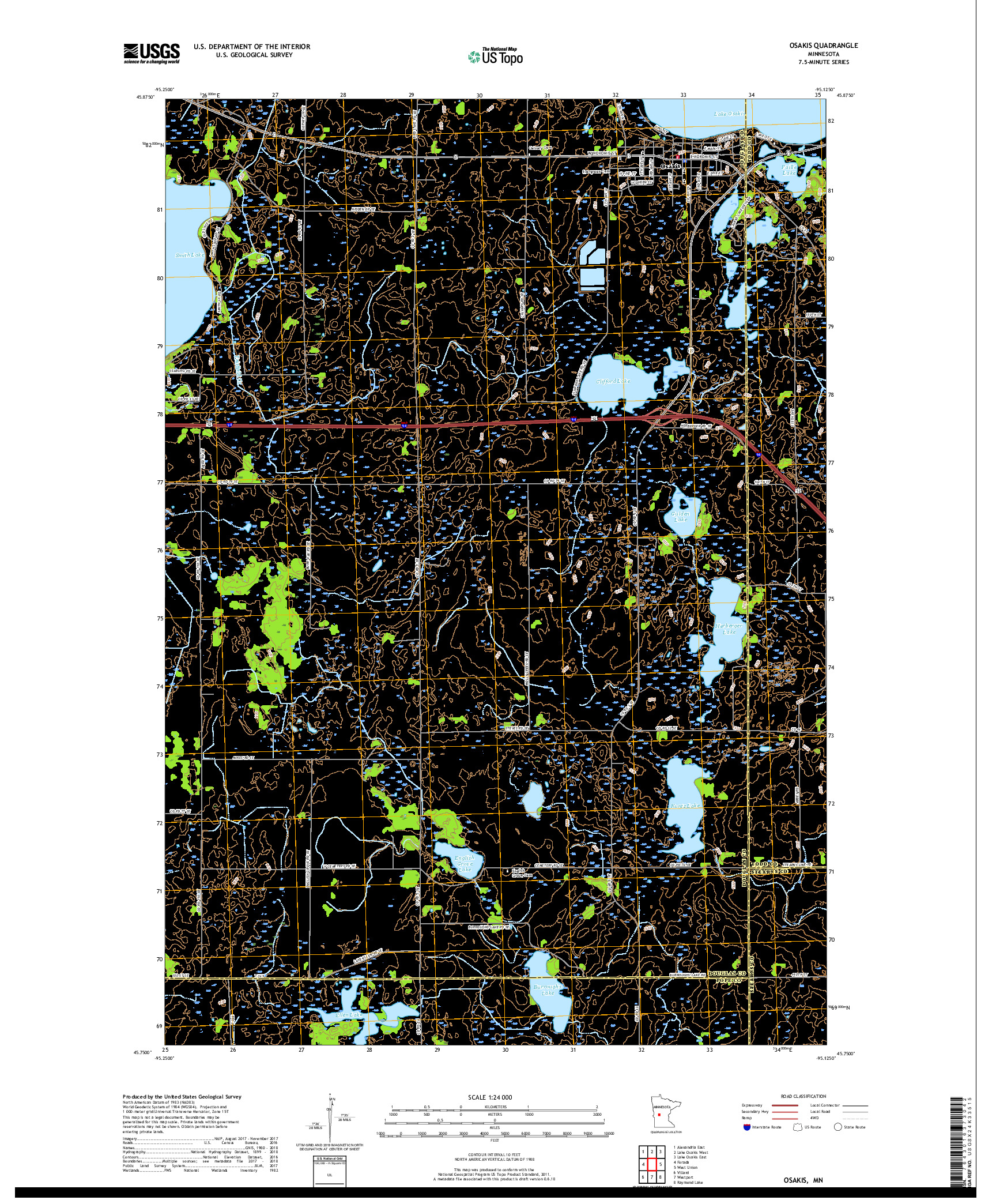 USGS US TOPO 7.5-MINUTE MAP FOR OSAKIS, MN 2019