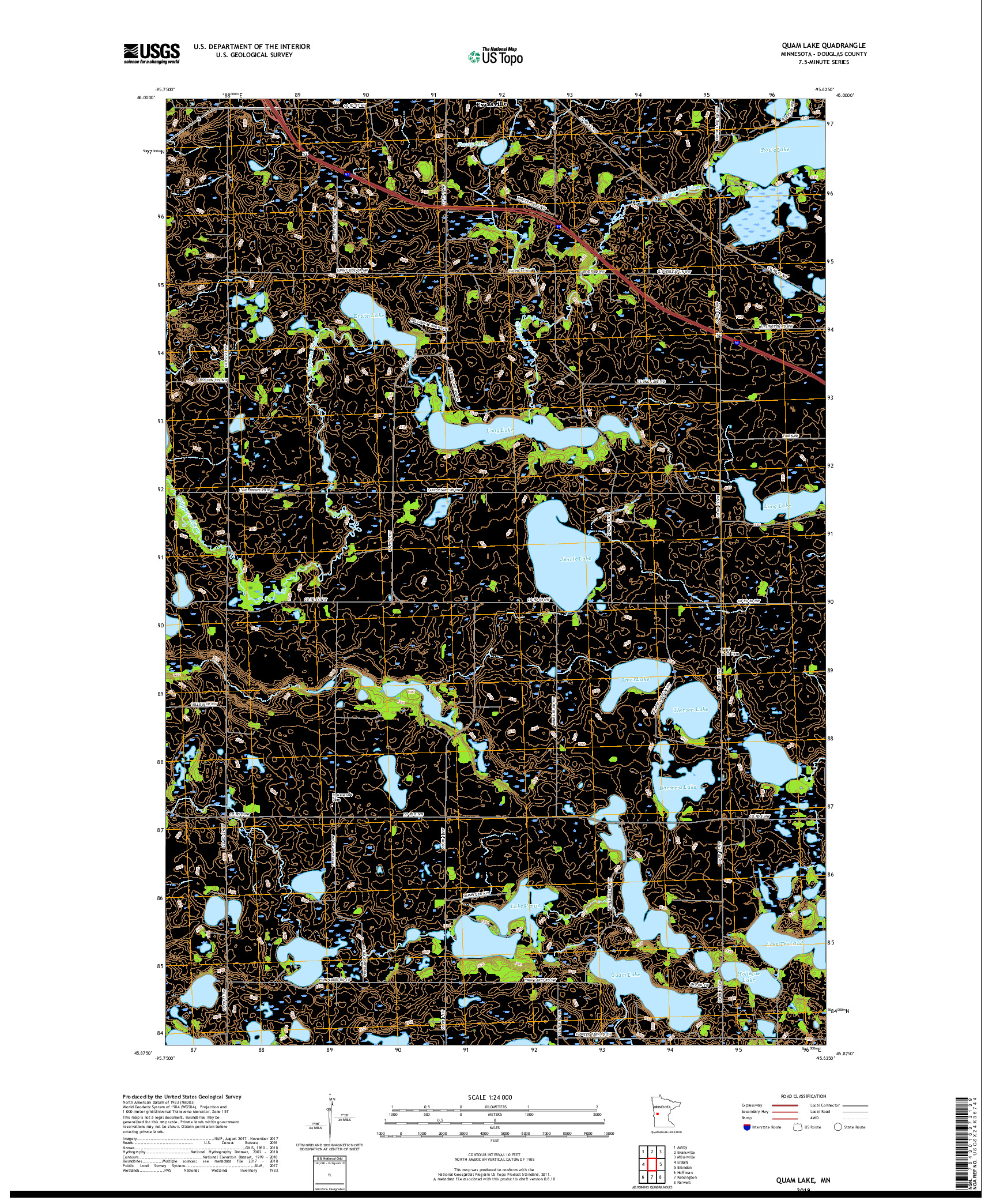 USGS US TOPO 7.5-MINUTE MAP FOR QUAM LAKE, MN 2019