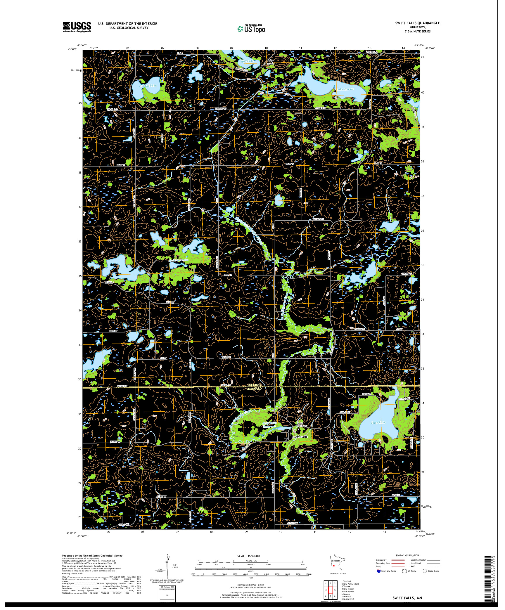 USGS US TOPO 7.5-MINUTE MAP FOR SWIFT FALLS, MN 2019