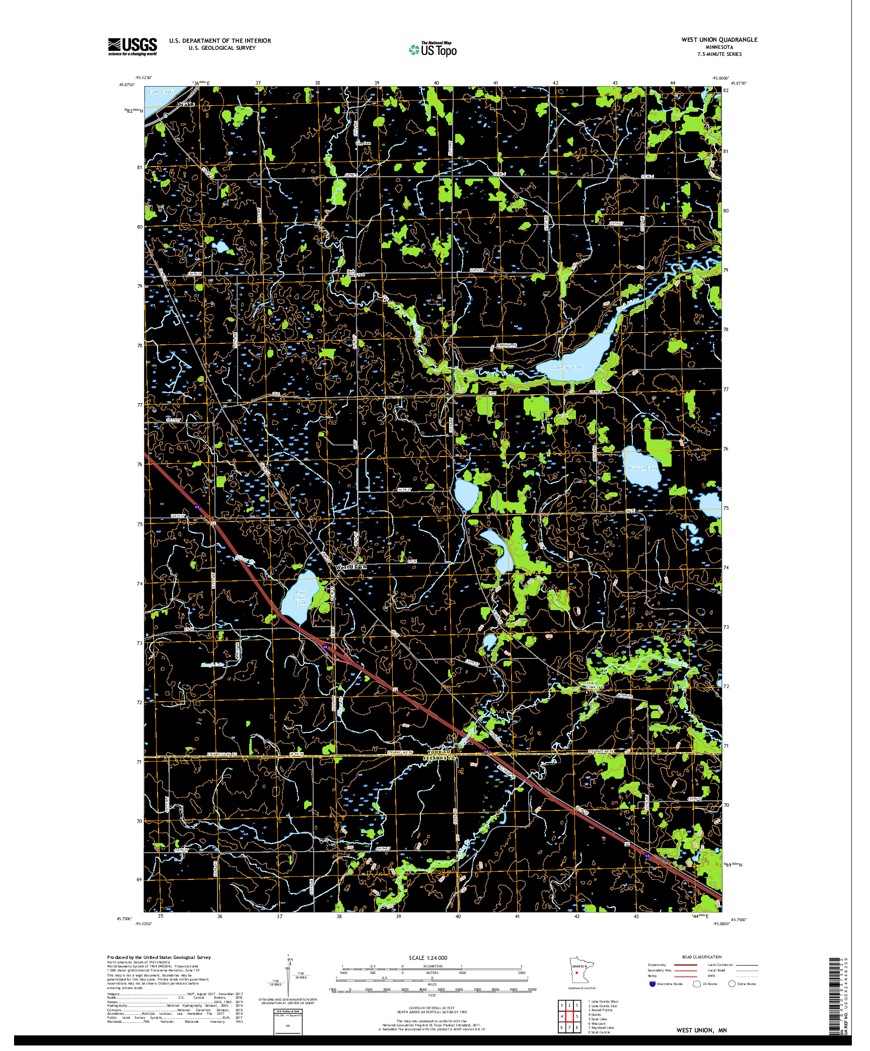 USGS US TOPO 7.5-MINUTE MAP FOR WEST UNION, MN 2019